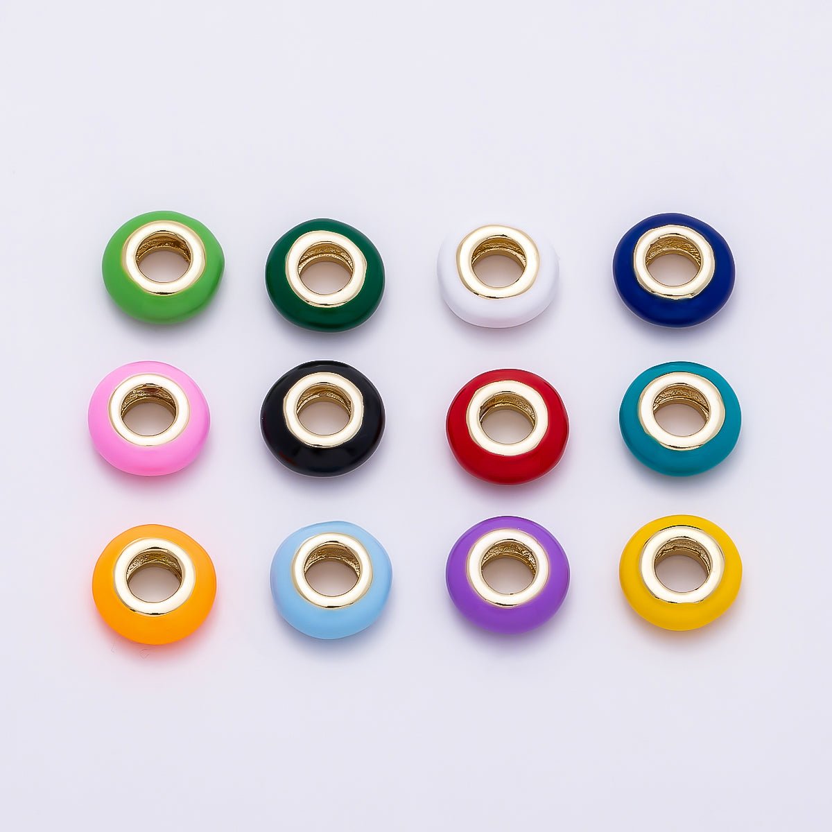 16K Gold Filled 10mm Personalized Birth Month Enamel Rondelle Bead | Beads-00466 ~ Beads-00477 - DLUXCA
