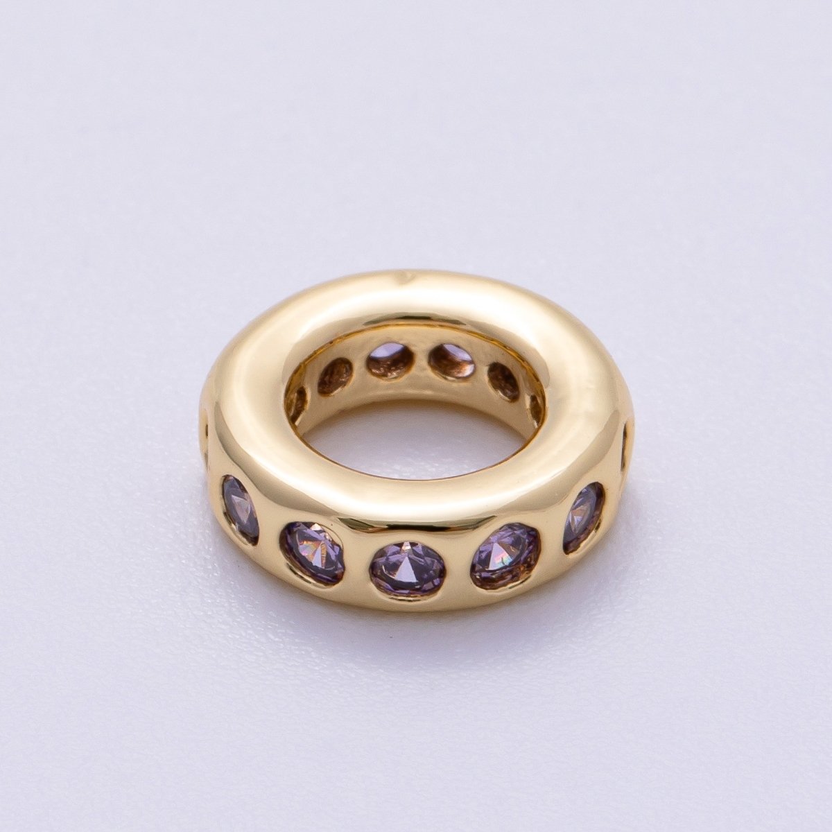 16K Gold Filled 10mm Personalized Round Dotted Birthstone CZ Rondelle Spacer Set | Beads - 00248 ~ Beads - 00259 - DLUXCA
