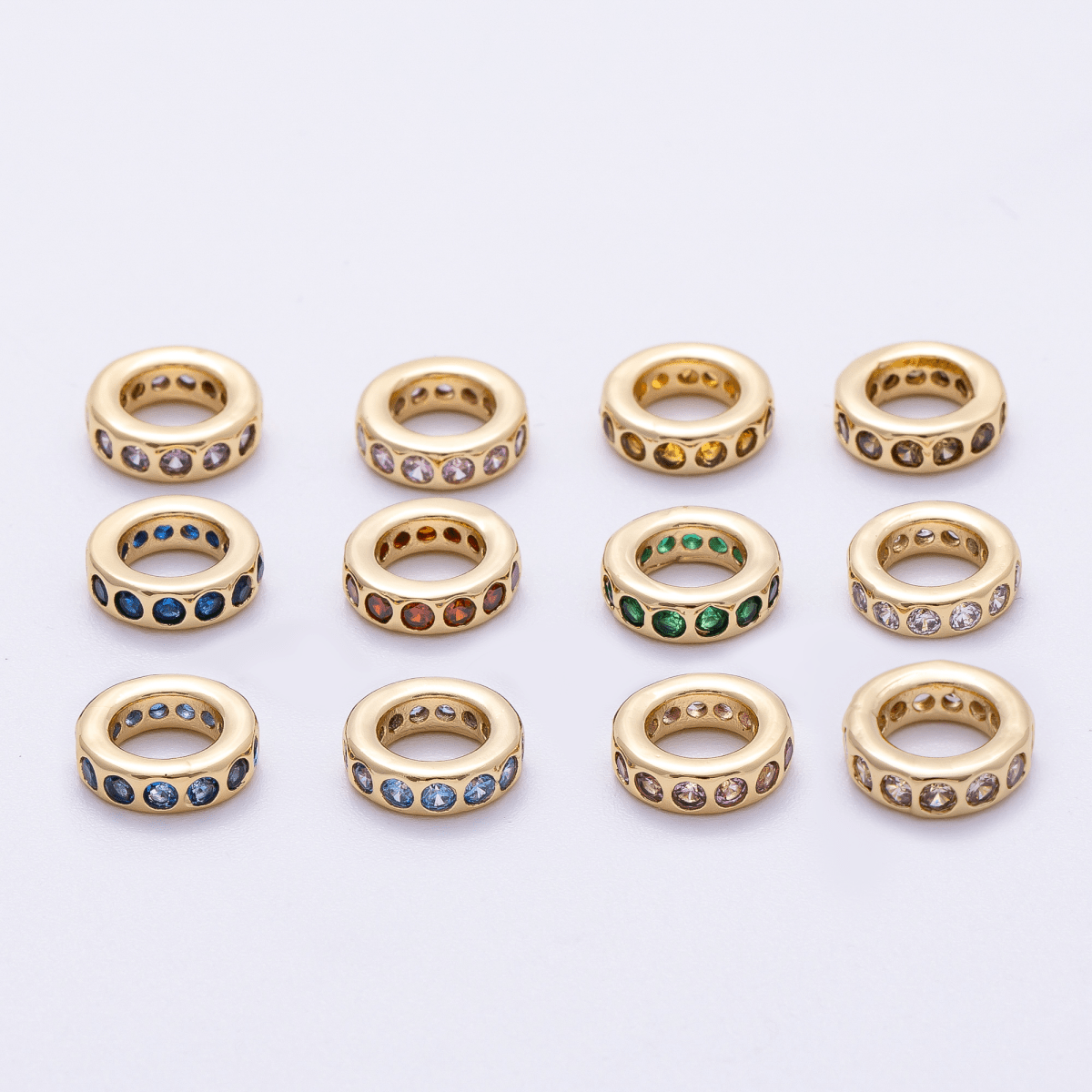 16K Gold Filled 10mm Personalized Round Dotted Birthstone CZ Rondelle Spacer Set | Beads - 00248 ~ Beads - 00259 - DLUXCA