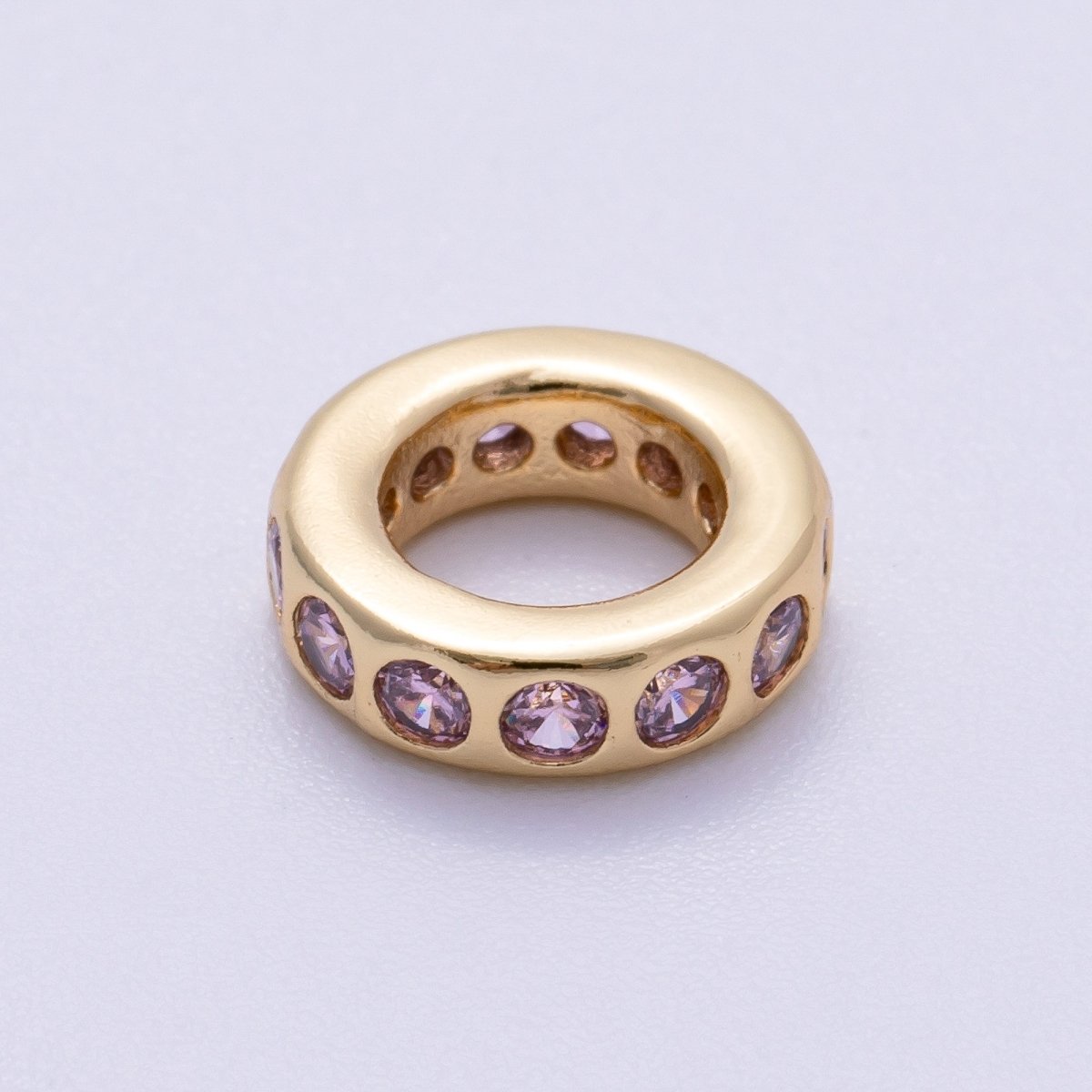 16K Gold Filled 10mm Personalized Round Dotted Birthstone CZ Rondelle Spacer Set | Beads - 00248 ~ Beads - 00259 - DLUXCA