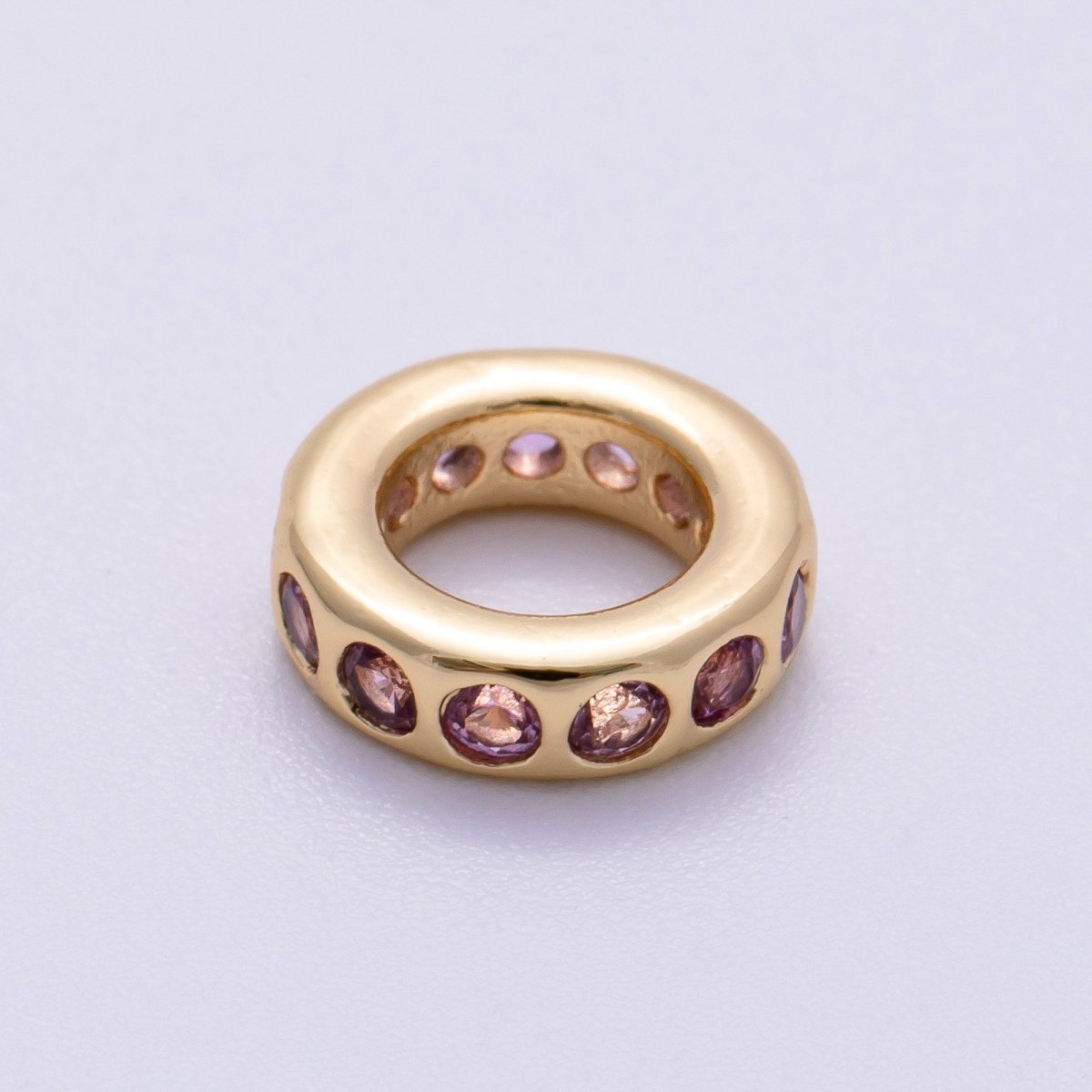 16K Gold Filled 10mm Personalized Round Dotted Birthstone CZ Rondelle Spacer Set | Beads - 00248 ~ Beads - 00259 - DLUXCA