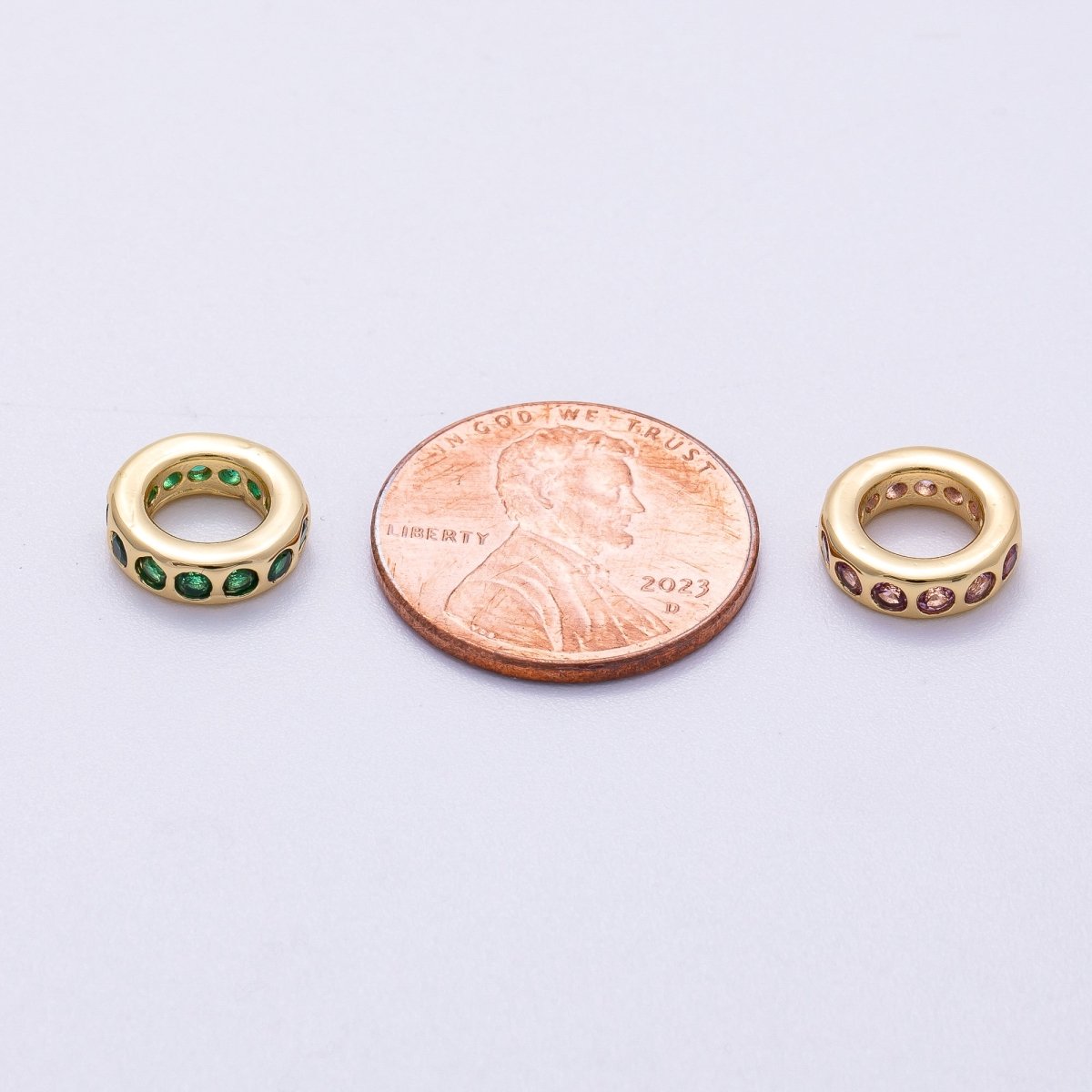 16K Gold Filled 10mm Personalized Round Dotted Birthstone CZ Rondelle Spacer Set | Beads - 00248 ~ Beads - 00259 - DLUXCA
