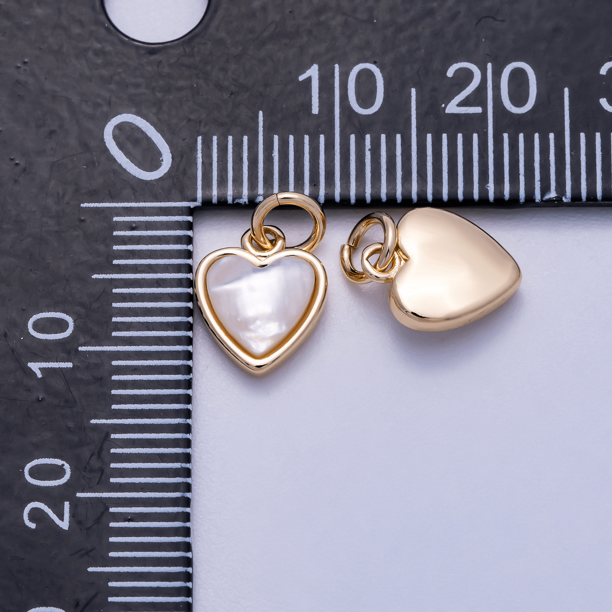 16K Gold Filled 10mm Shell Pearl Heart Bezel Mini Charm in Gold & Silver | Charms-00593 Charms-01519 - DLUXCA