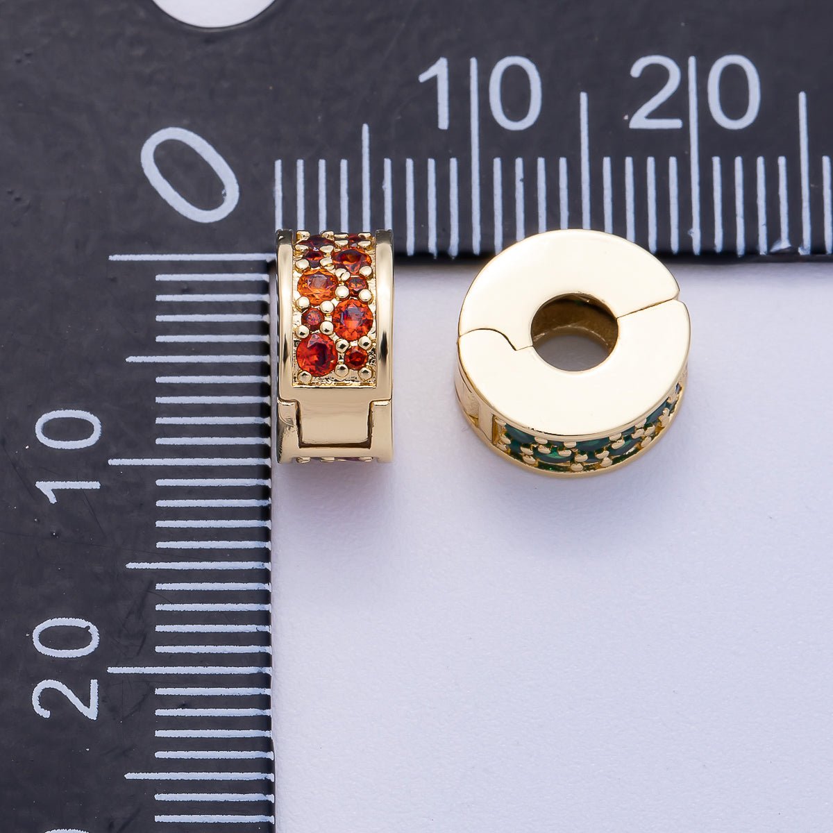 16K Gold Filled 10mm Snap Clip Open Micro Paved CZ Birthstone Spacer Rondelle Personalized Set | Beads - 00220 ~ Beads - 00231 - DLUXCA