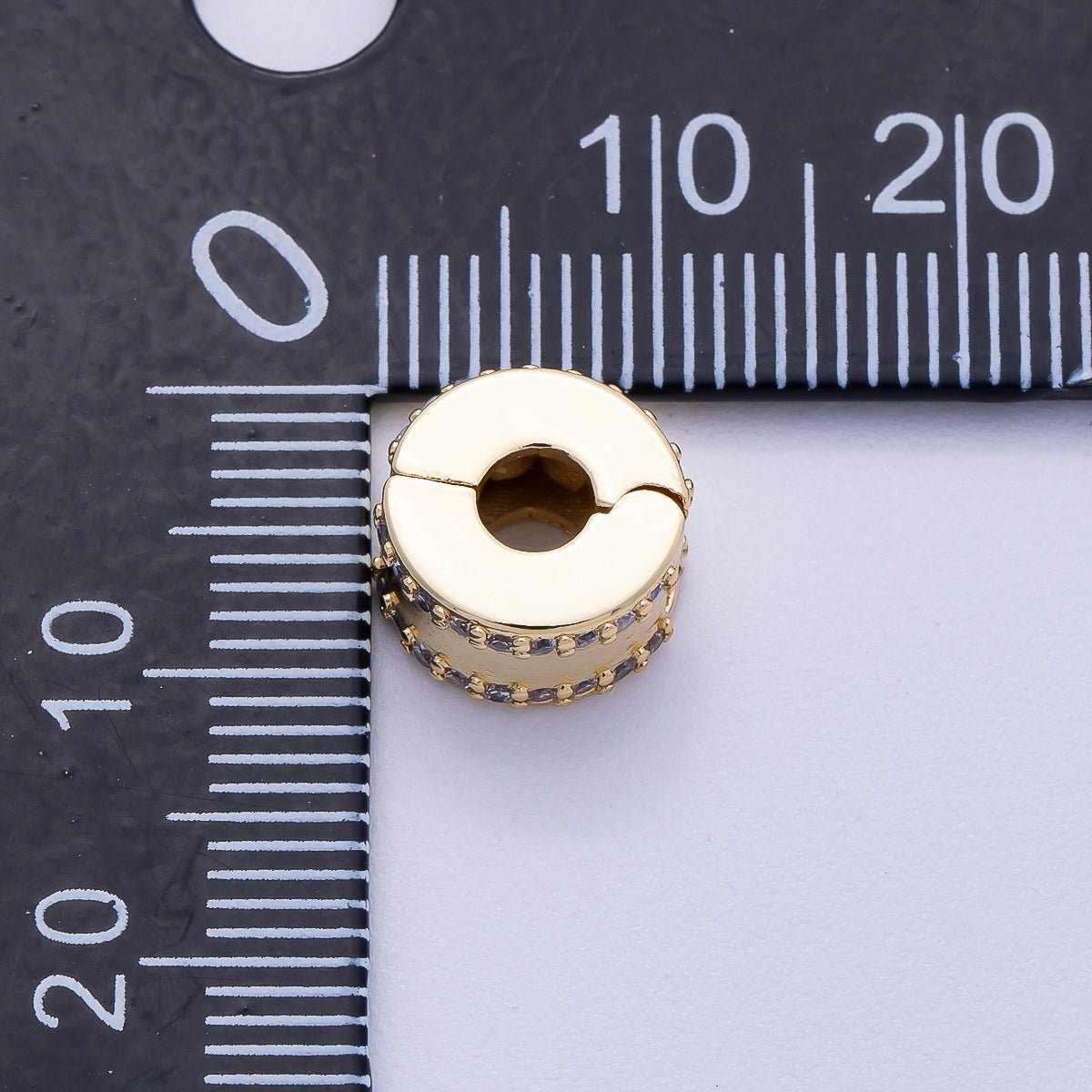 16K Gold Filled 10mm Snap Clip Open Micro Paved CZ Spacer Rondelle | Beads - 00234 - DLUXCA