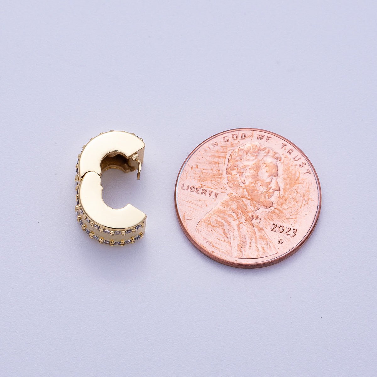 16K Gold Filled 10mm Snap Clip Open Micro Paved CZ Spacer Rondelle | Beads - 00234 - DLUXCA