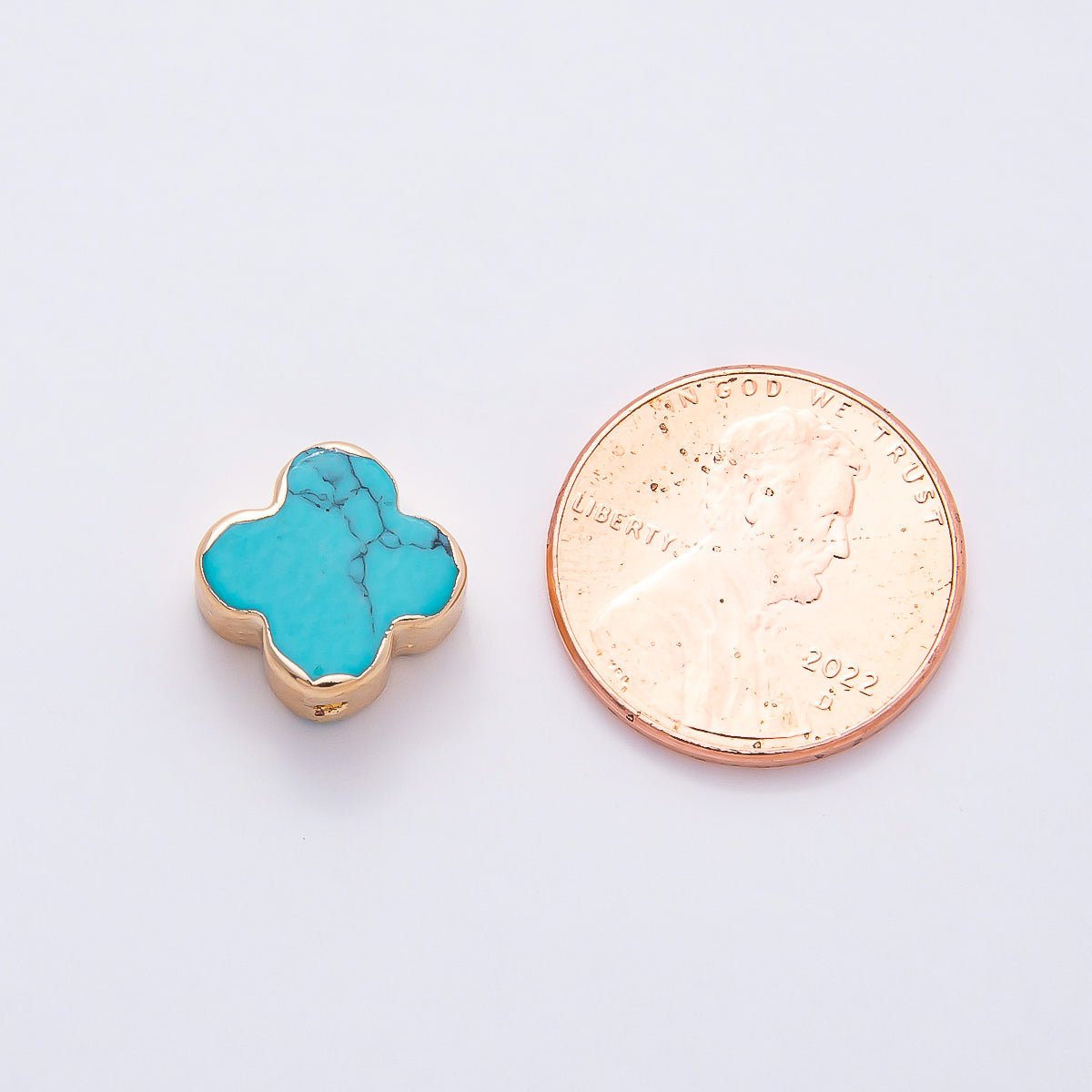 16K Gold Filled 10mm Teal Blue Turquoise Gemstone Foil Clover Spacer Bead | Beads - 00324 - DLUXCA