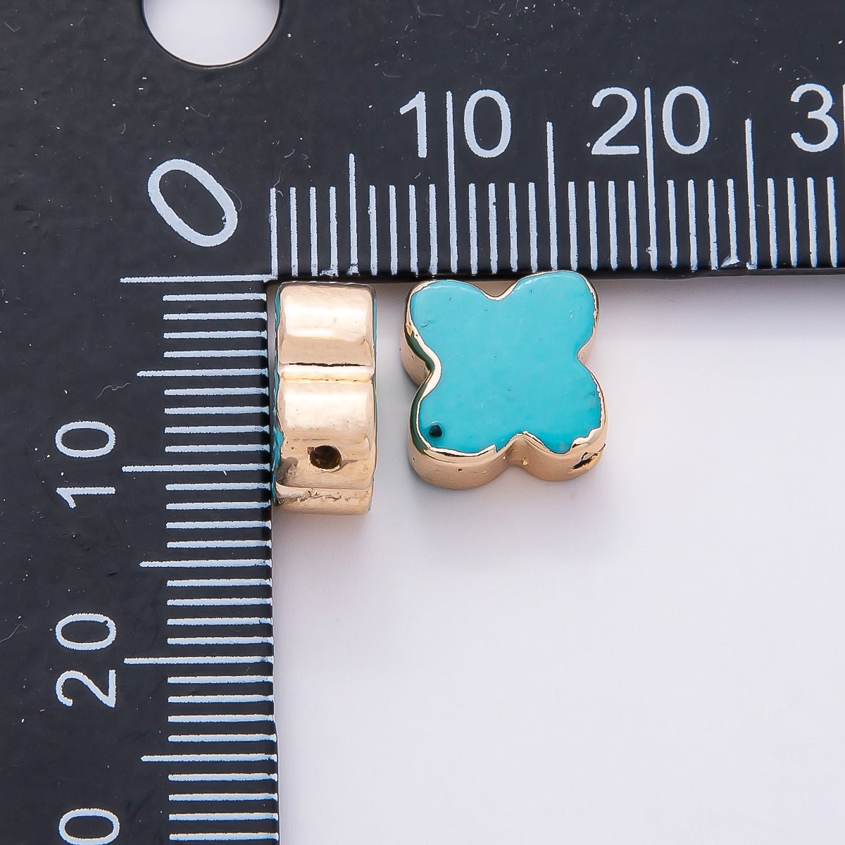 16K Gold Filled 10mm Teal Blue Turquoise Gemstone Foil Clover Spacer Bead | Beads - 00324 - DLUXCA