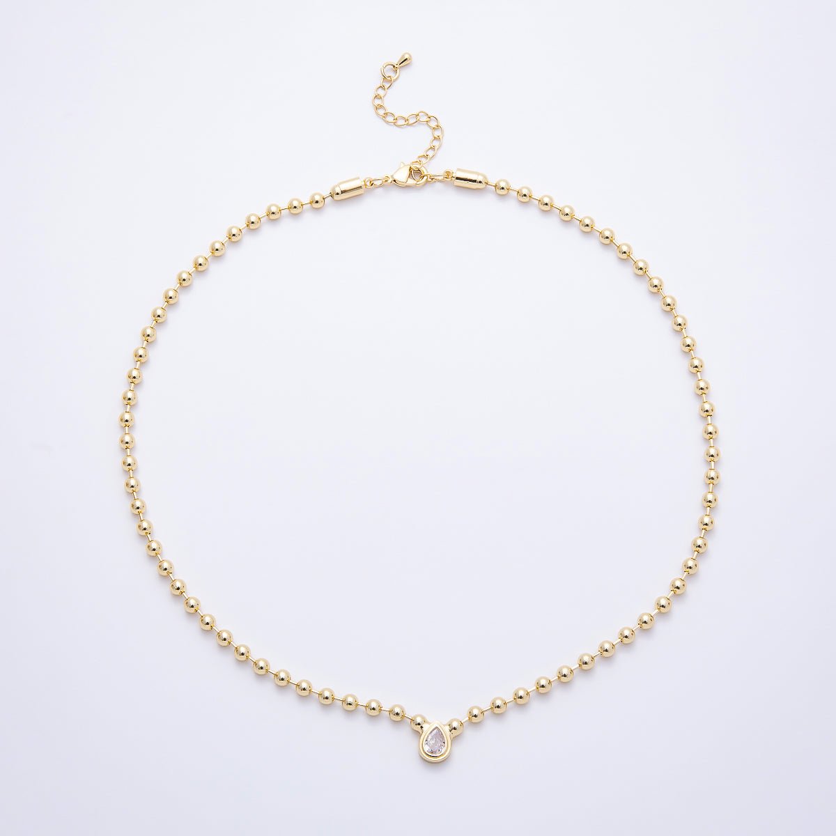16K Gold Filled 10mm Teardrop CZ Minimalist Ball Chain 18 Inch Necklace | WA-00316 - DLUXCA
