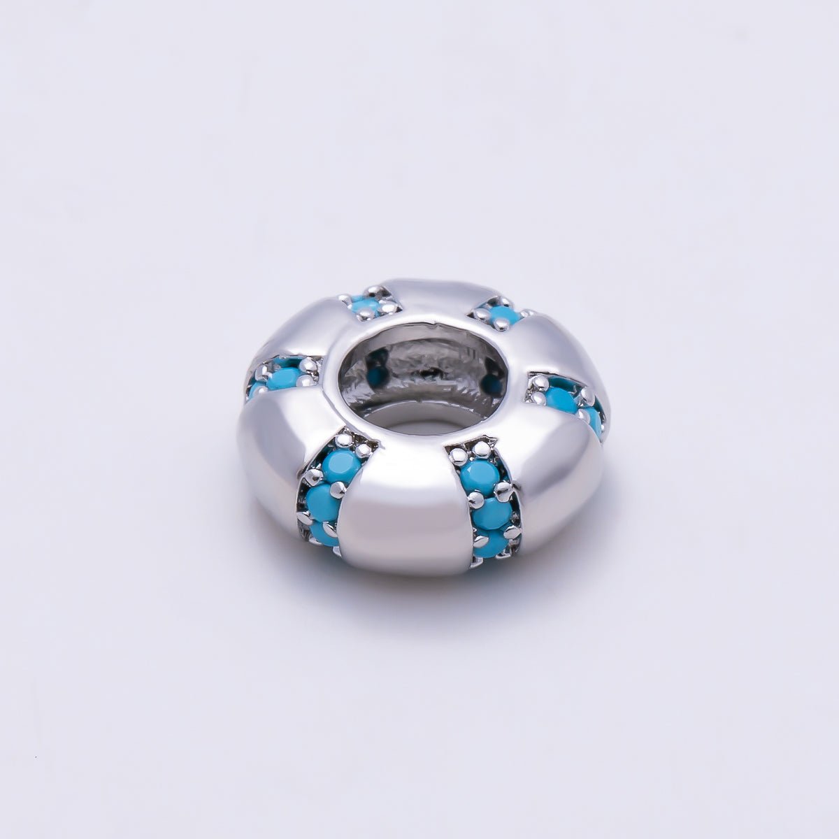 16K Gold Filled 10mm Turquoise Micro Paved Lined Rondelle Bead in Gold & Silver | Beads-00516 Beads-00517 - DLUXCA