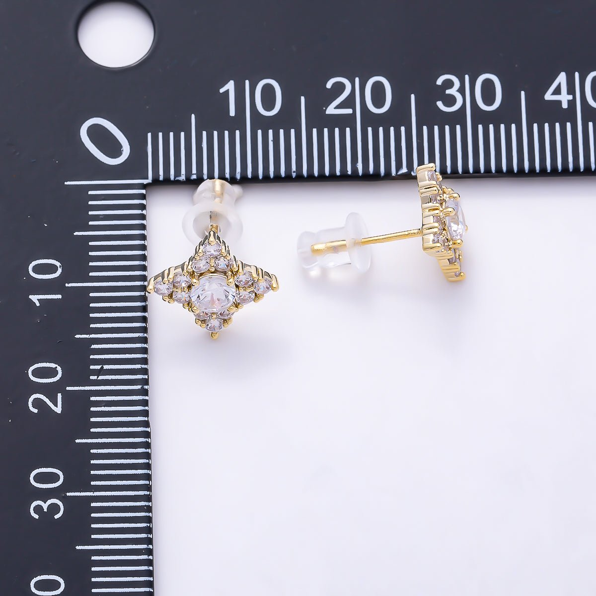 16K Gold Filled 11.5mm Clear Micro Paved CZ Celestial Star Stud in Gold & Silver | Earrings-00775 Earrings-00776 - DLUXCA