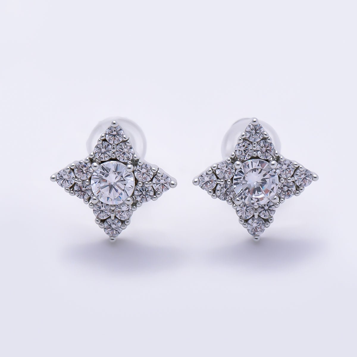 16K Gold Filled 11.5mm Clear Micro Paved CZ Celestial Star Stud in Gold & Silver | Earrings-00775 Earrings-00776 - DLUXCA