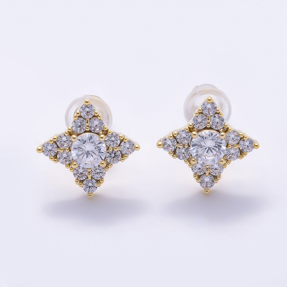 16K Gold Filled 11.5mm Clear Micro Paved CZ Celestial Star Stud in Gold & Silver | Earrings-00775 Earrings-00776 - DLUXCA