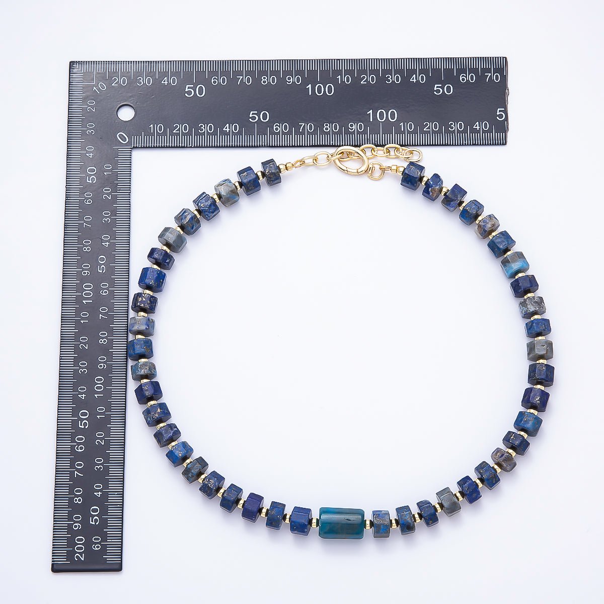 16K Gold Filled 11.5mm Lapis Lazuli Tube Bead Gemstone Chain 18 Inch Necklace | WA-01038 - DLUXCA