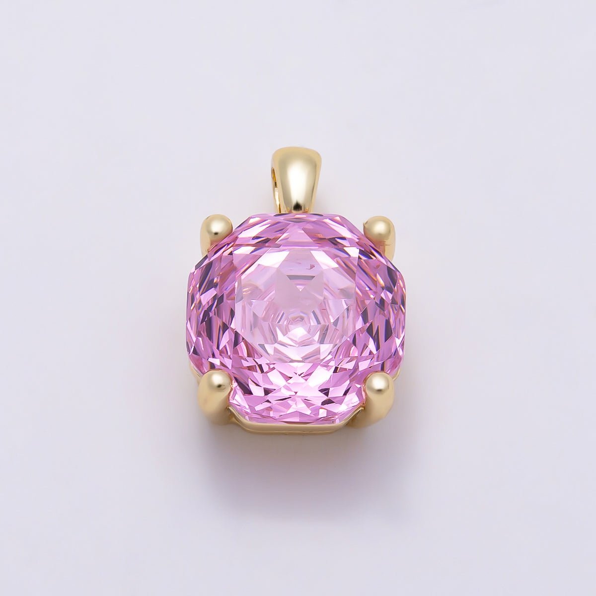 16K Gold Filled 11.5mm Purple, Clear, Pink CZ Prong Hexagon Round Pendant | Charms-01542 ~ Charms-01545 - DLUXCA