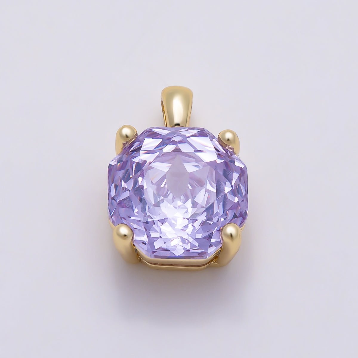 16K Gold Filled 11.5mm Purple, Clear, Pink CZ Prong Hexagon Round Pendant | Charms-01542 ~ Charms-01545 - DLUXCA