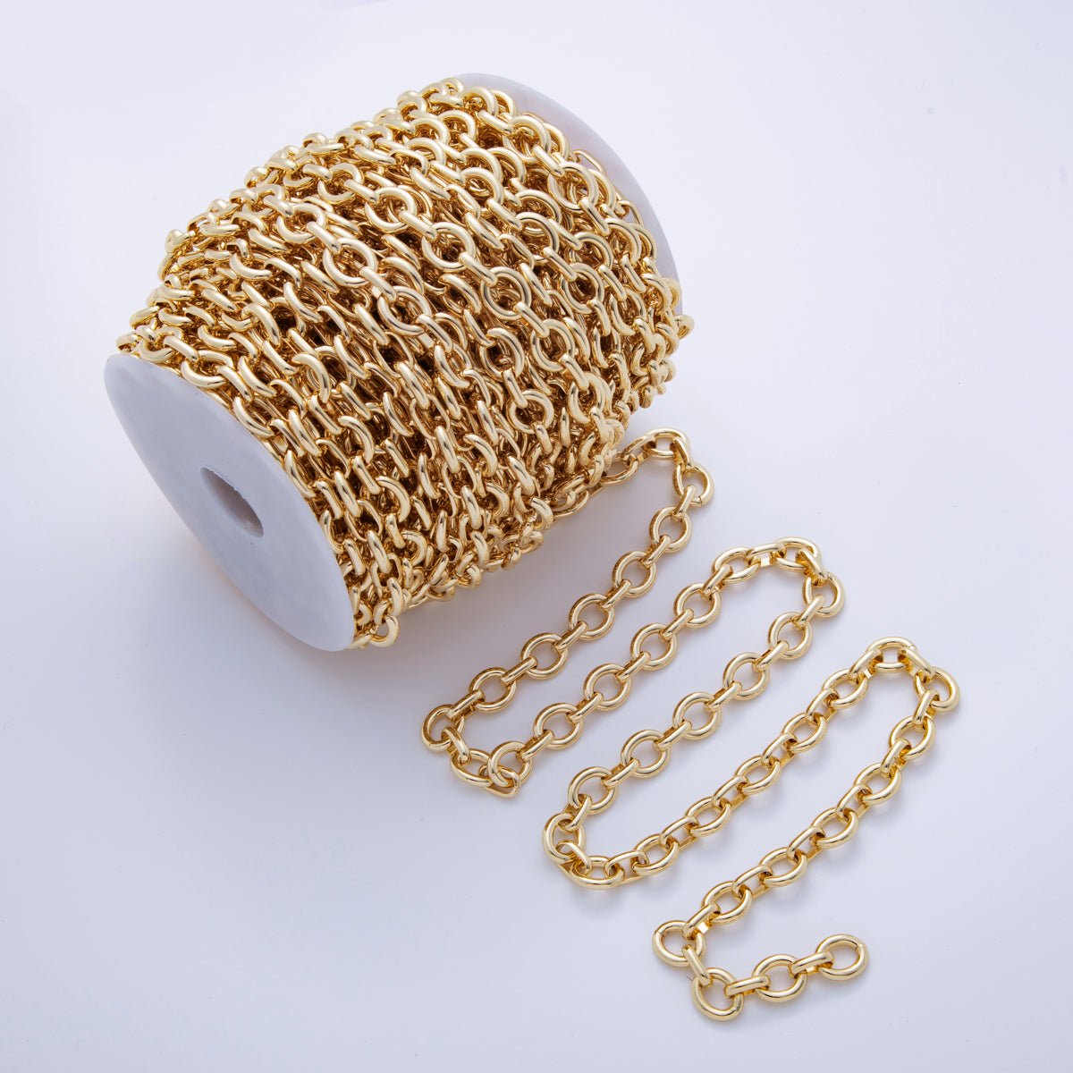 16K Gold Filled 11.8mm Minimalist Rolo Unfinished Chain by Yard | Roll - 1568 - DLUXCA