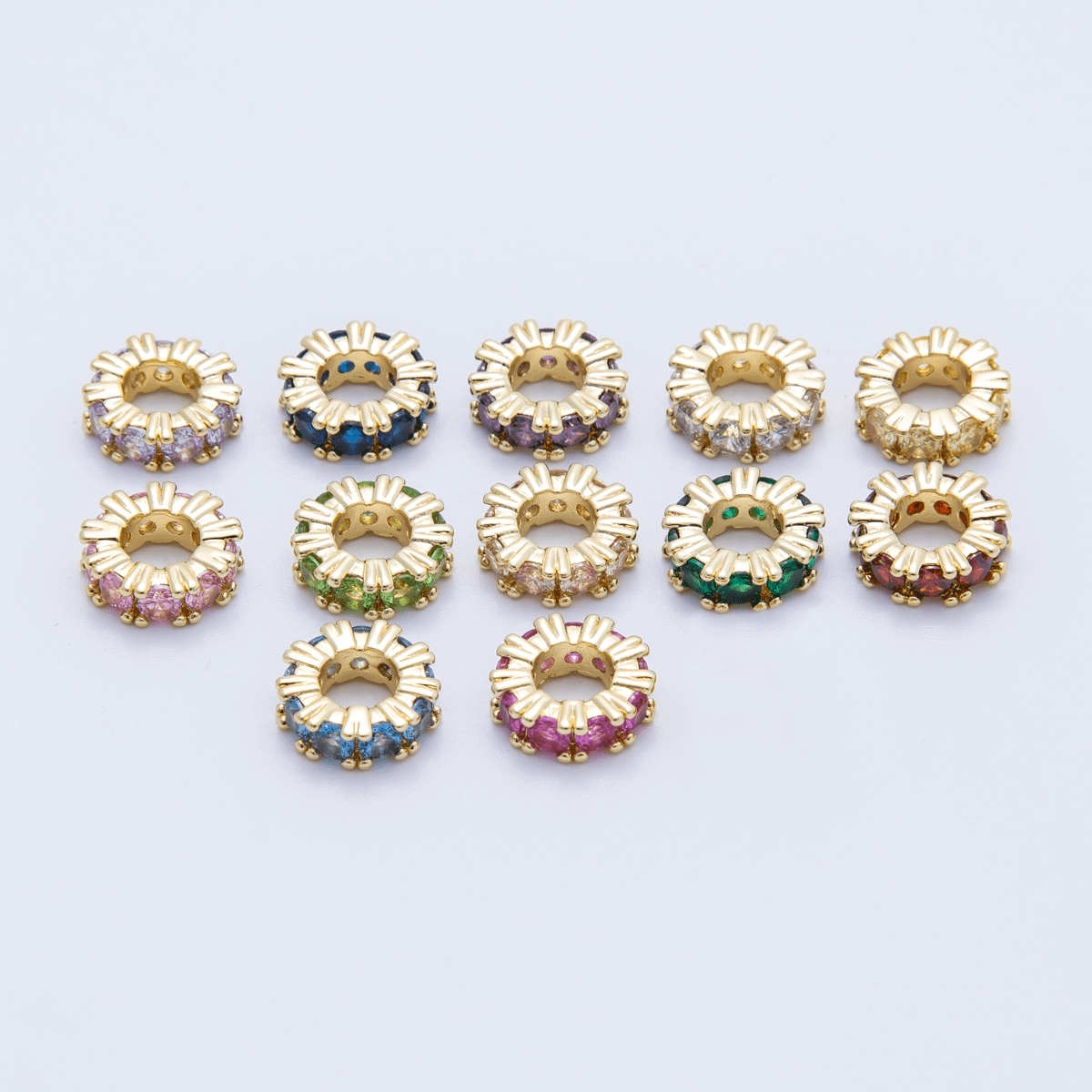16K Gold Filled 11mm Birthstone Micro Paved CZ Personalized Rondelle Spacer Set | Beads - 00065 ~ Beads - 00076 - DLUXCA