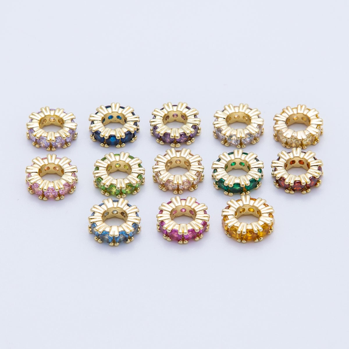 16K Gold Filled 11mm Birthstone Micro Paved Rondelle Spacer Set | Beads - 00064 ~ Beads - 00076 - DLUXCA