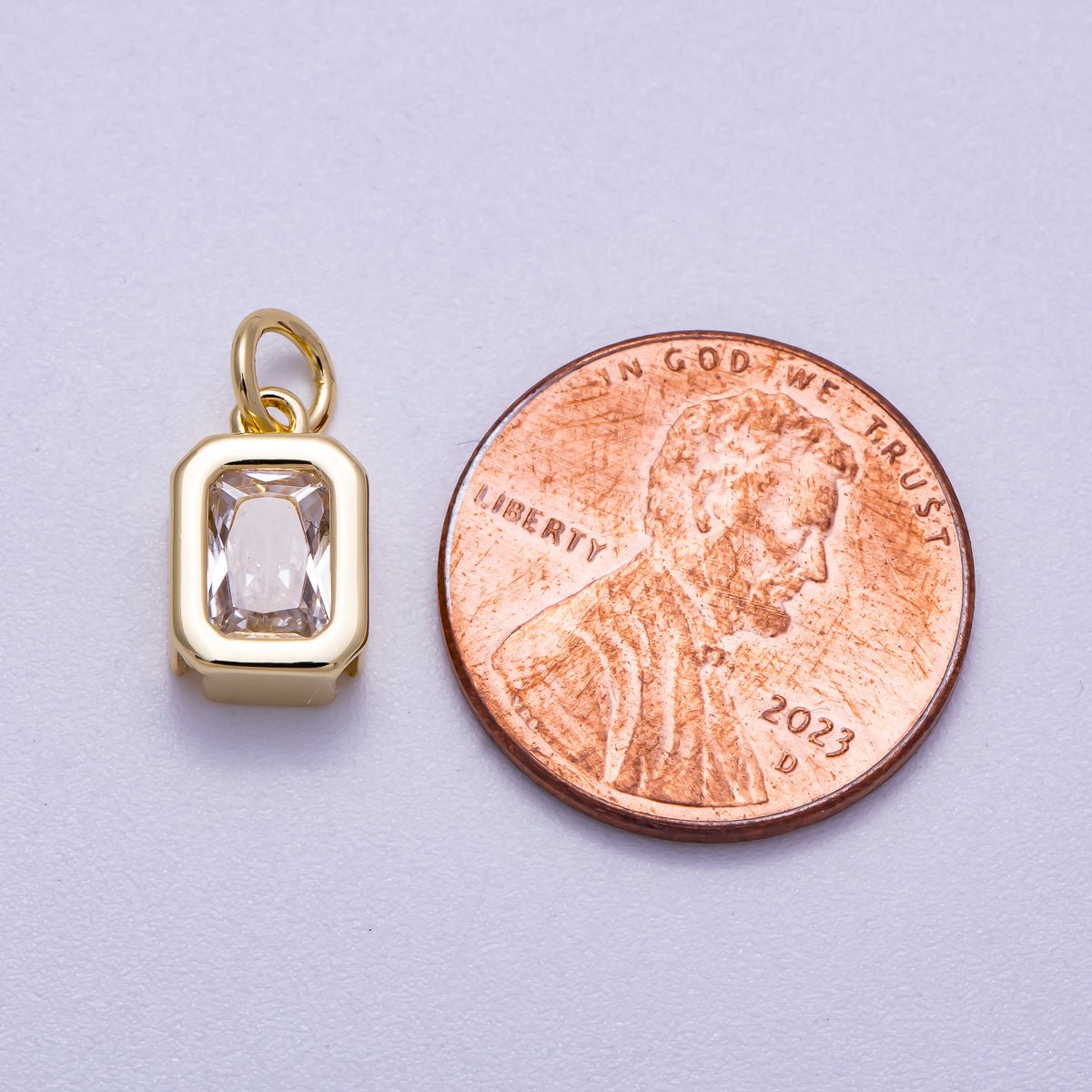 16K Gold Filled 11mm Clear Baguette CZ Rectangular Bezel Mini Charm | Charms - 00628 - DLUXCA
