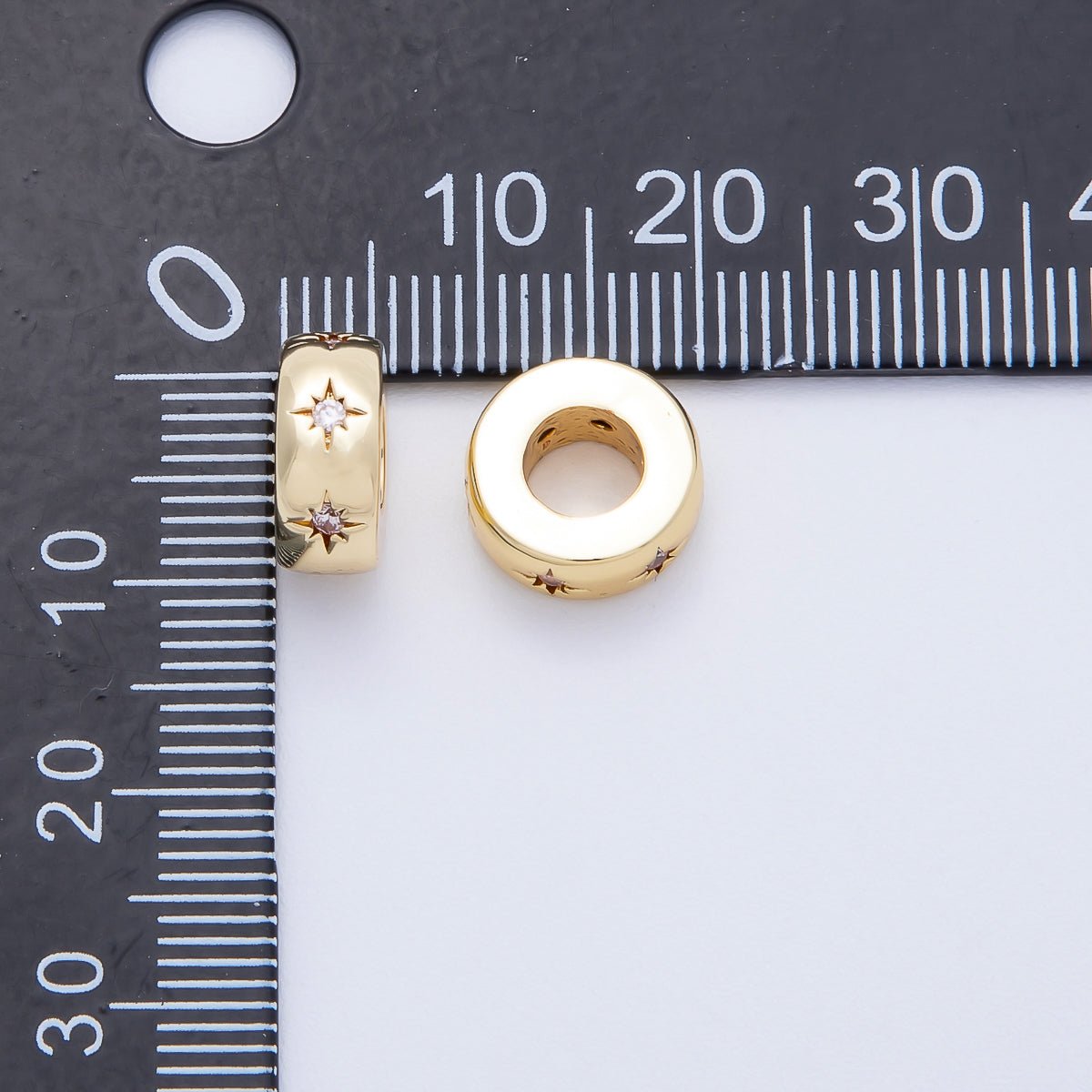 16K Gold Filled 11mm Clear Celestial Star CZ Rondelle Spacer Bead | BEADS - 00277 - DLUXCA