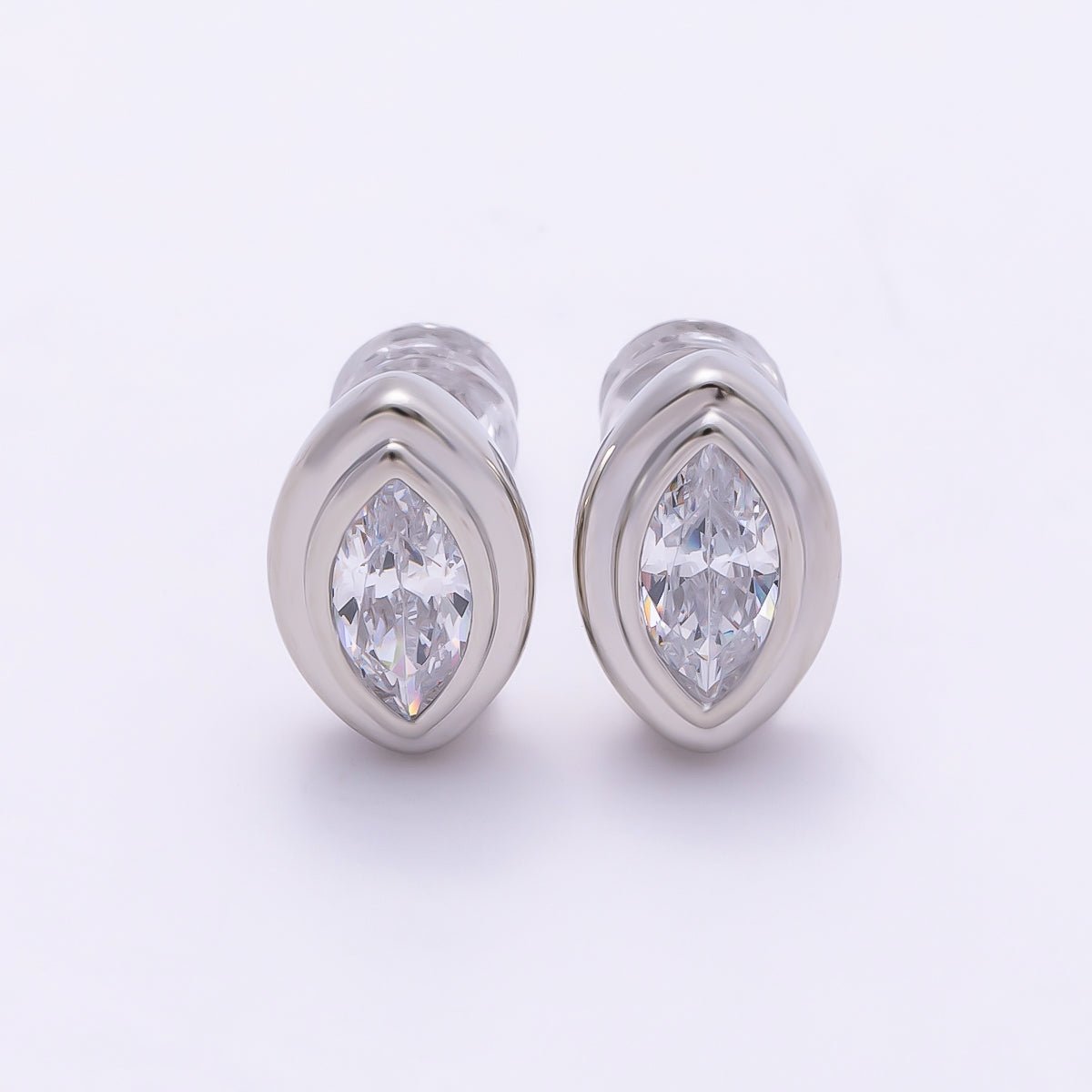 16K Gold Filled 11mm Clear CZ Marquise Bezel Stud Earrings in Gold & Silver | Earrings-00423 Earrings-00424 - DLUXCA