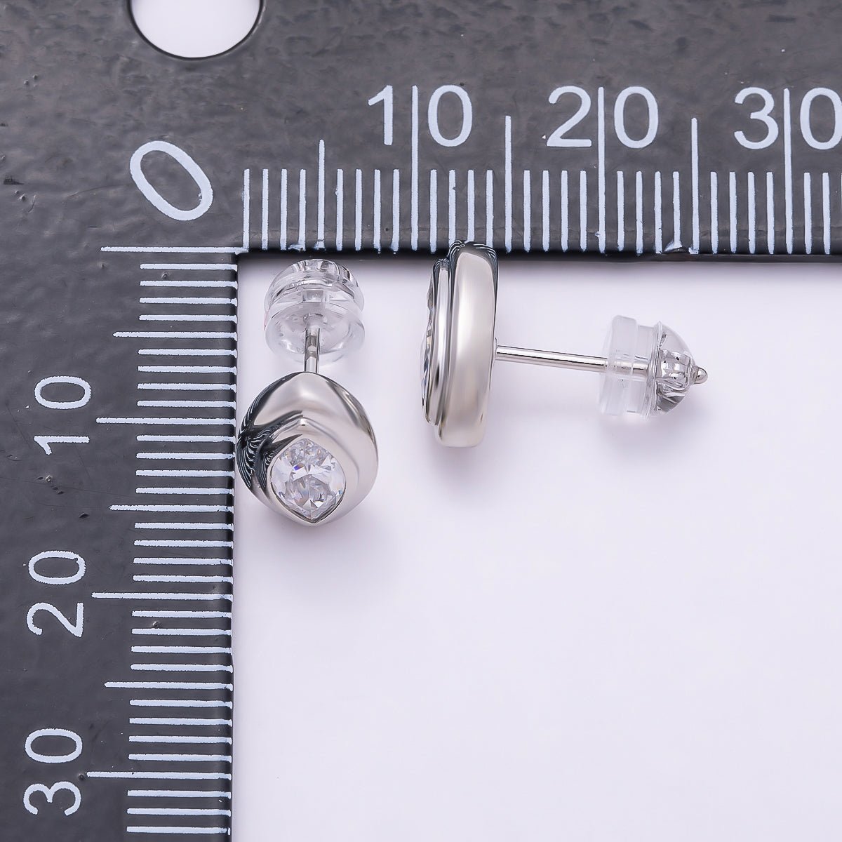16K Gold Filled 11mm Clear CZ Marquise Bezel Stud Earrings in Gold & Silver | Earrings-00423 Earrings-00424 - DLUXCA