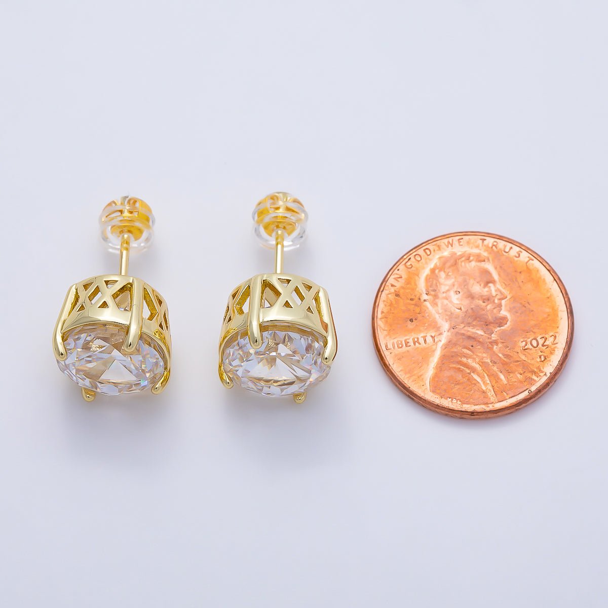 16K Gold Filled 11mm Clear CZ Round Prong Stud | Earrings-00680 - DLUXCA