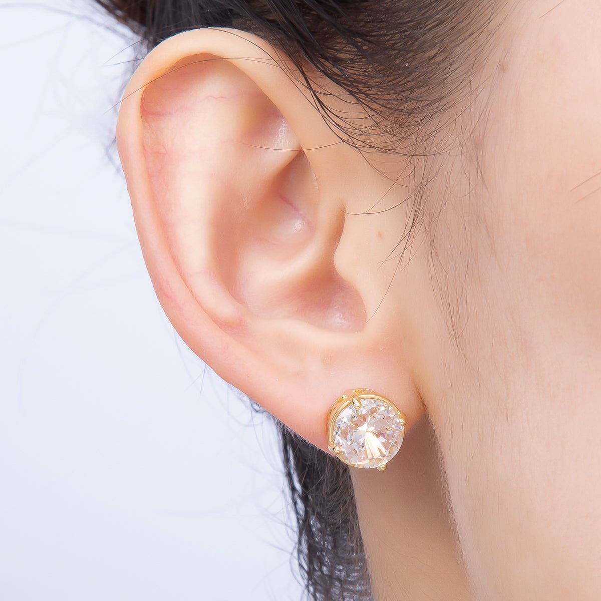 16K Gold Filled 11mm Clear CZ Round Prong Stud | Earrings-00680 - DLUXCA