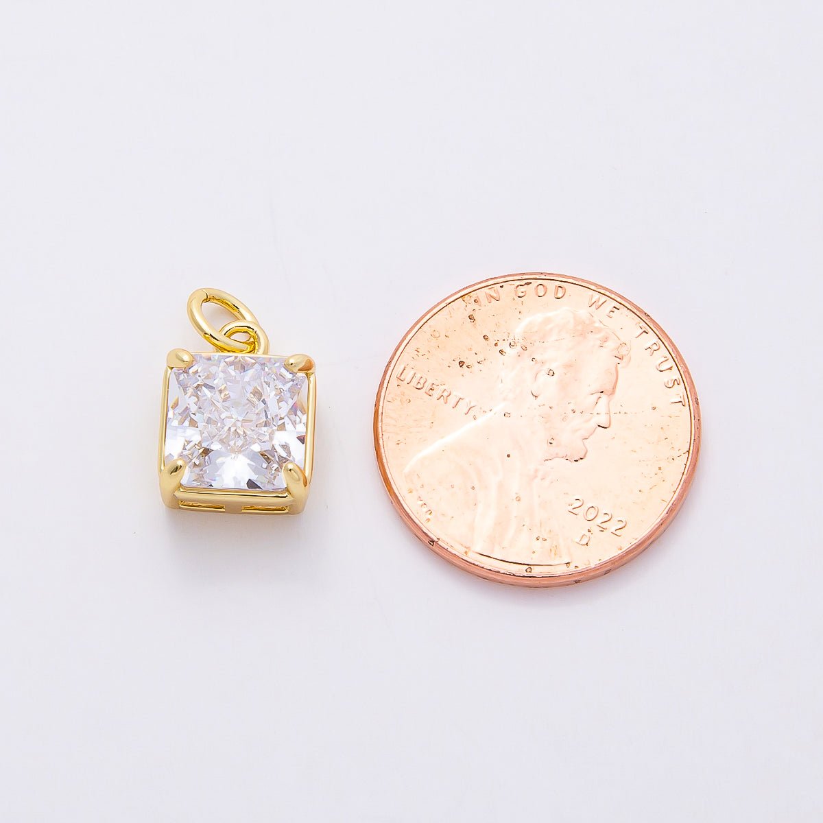 16K Gold Filled 11mm Clear CZ Square Solitaire Charm | Charms - 00820 - DLUXCA