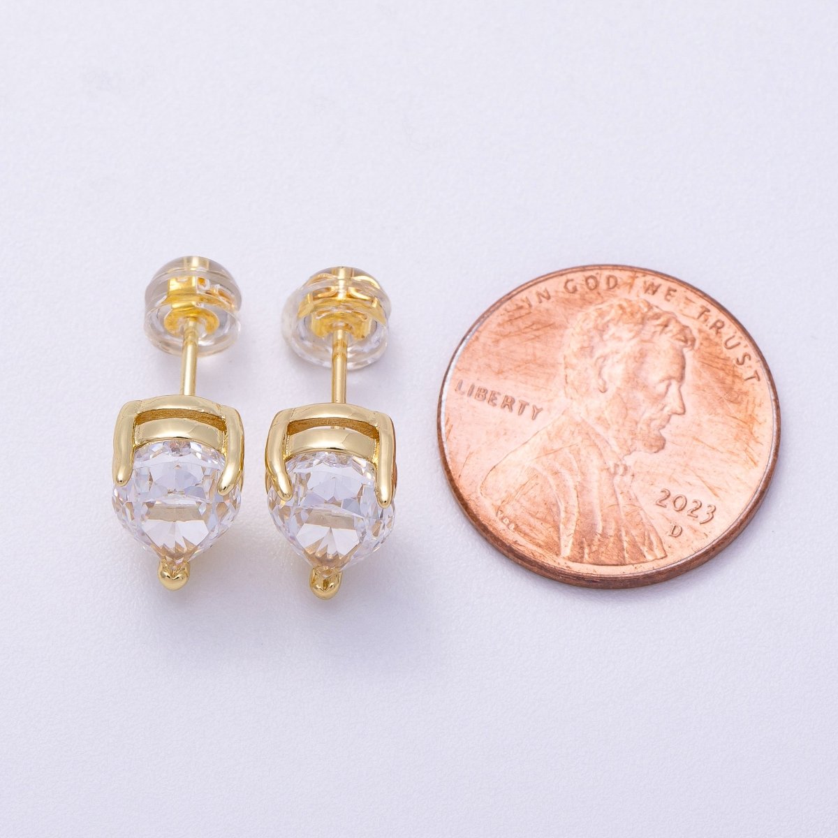 16K Gold Filled 11mm Clear CZ Teardrop Stud Earrings | Earrings - 00332 - DLUXCA
