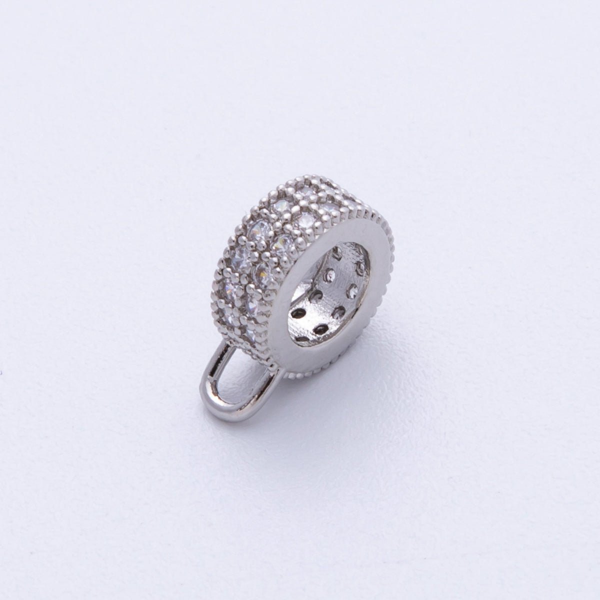 16K Gold Filled 11mm Double Micro Paved CZ Rondelle Loop Drop Finding in Gold, Silver and Rose Gold | Findings 00024 - 00026 - DLUXCA