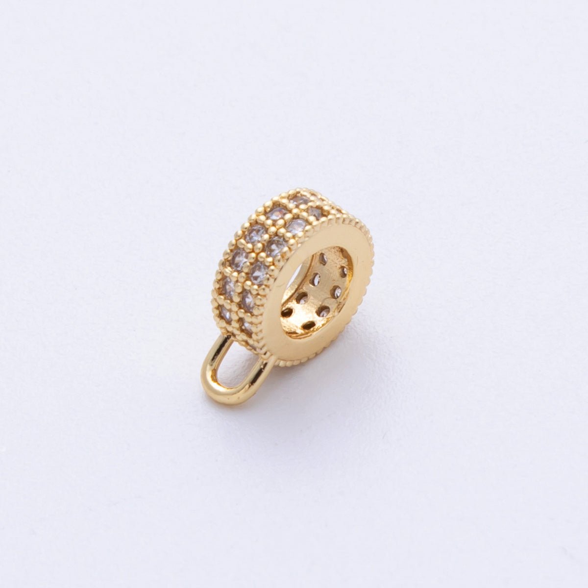 16K Gold Filled 11mm Double Micro Paved CZ Rondelle Loop Drop Finding in Gold, Silver and Rose Gold | Findings 00024 - 00026 - DLUXCA