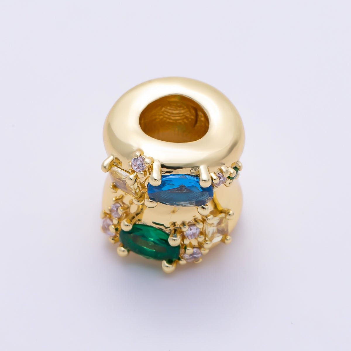 16K Gold Filled 11mm Green Blue Micro Paved CZ Molten Bead | Beads-00531 - DLUXCA