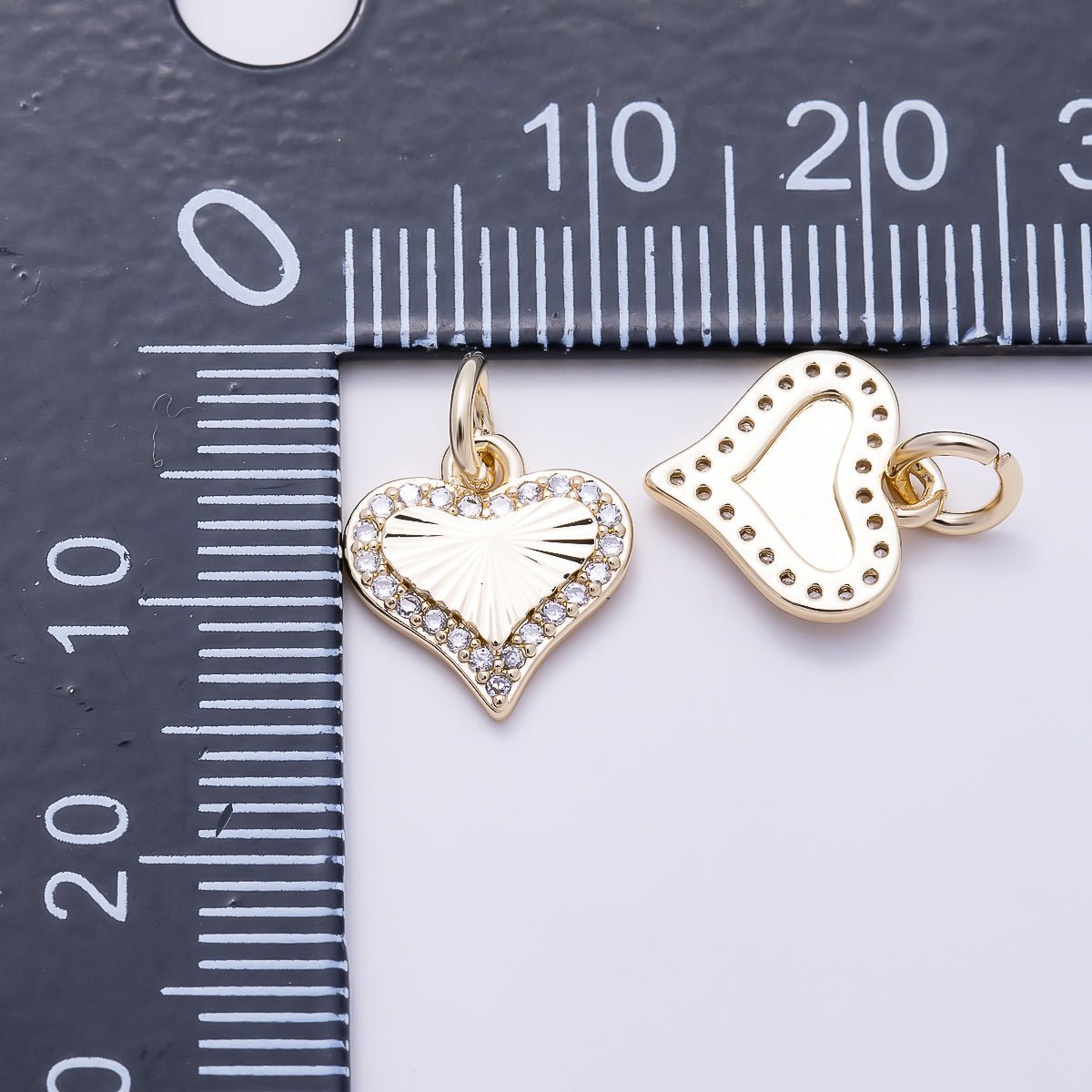 16K Gold Filled 11mm Micro Paved CZ Sunburst Heart Charm | Charms-01607 - DLUXCA