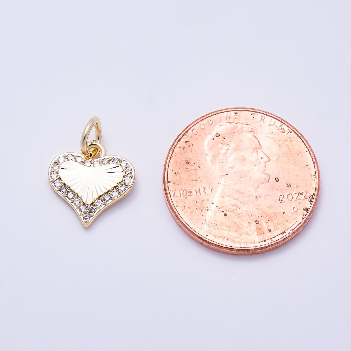 16K Gold Filled 11mm Micro Paved CZ Sunburst Heart Charm | Charms-01607 - DLUXCA