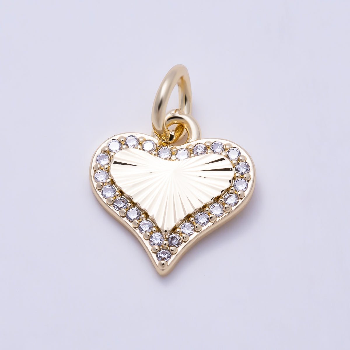 16K Gold Filled 11mm Micro Paved CZ Sunburst Heart Charm | Charms-01607 - DLUXCA