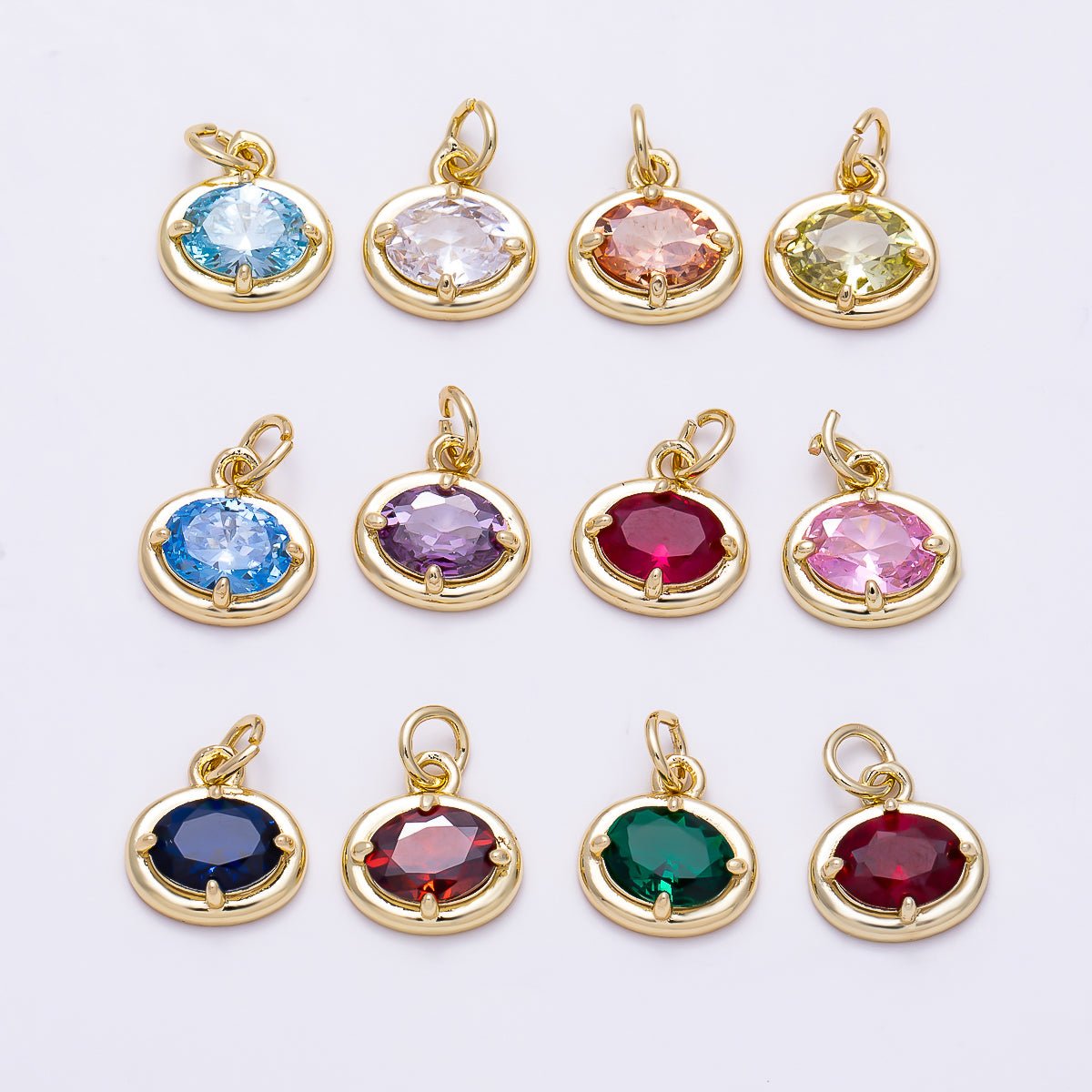 16K Gold Filled 11mm Oval CZ Faceted Birthstone Bezel Charm | Charms-01794 - Charms-01804 - DLUXCA