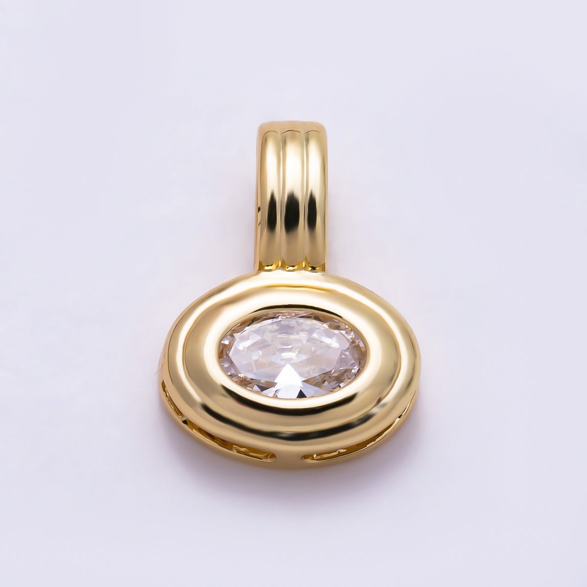 16K Gold Filled 11mm Oval Faceted CZ Birthstone Textured Bail Pendant | Charms-01805 - DLUXCA