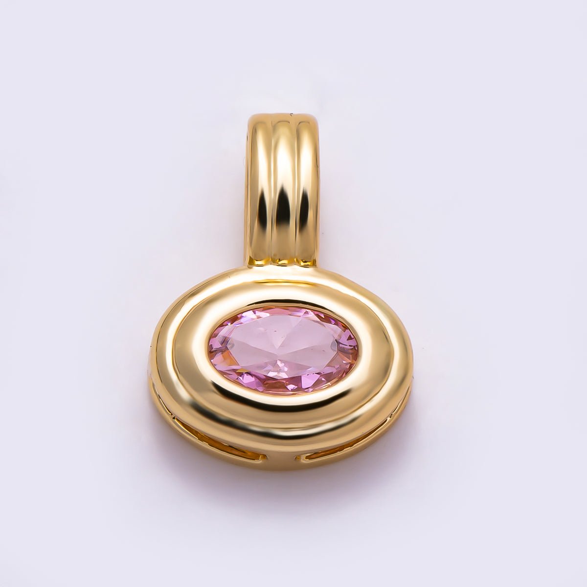 16K Gold Filled 11mm Oval Faceted CZ Birthstone Textured Bail Pendant | Charms-01805 - DLUXCA