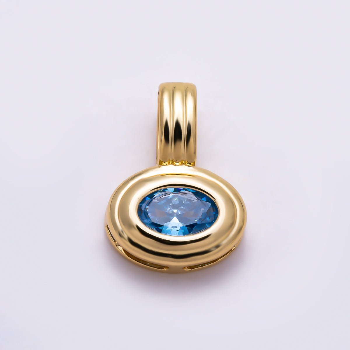 16K Gold Filled 11mm Oval Faceted CZ Birthstone Textured Bail Pendant | Charms-01805 - DLUXCA