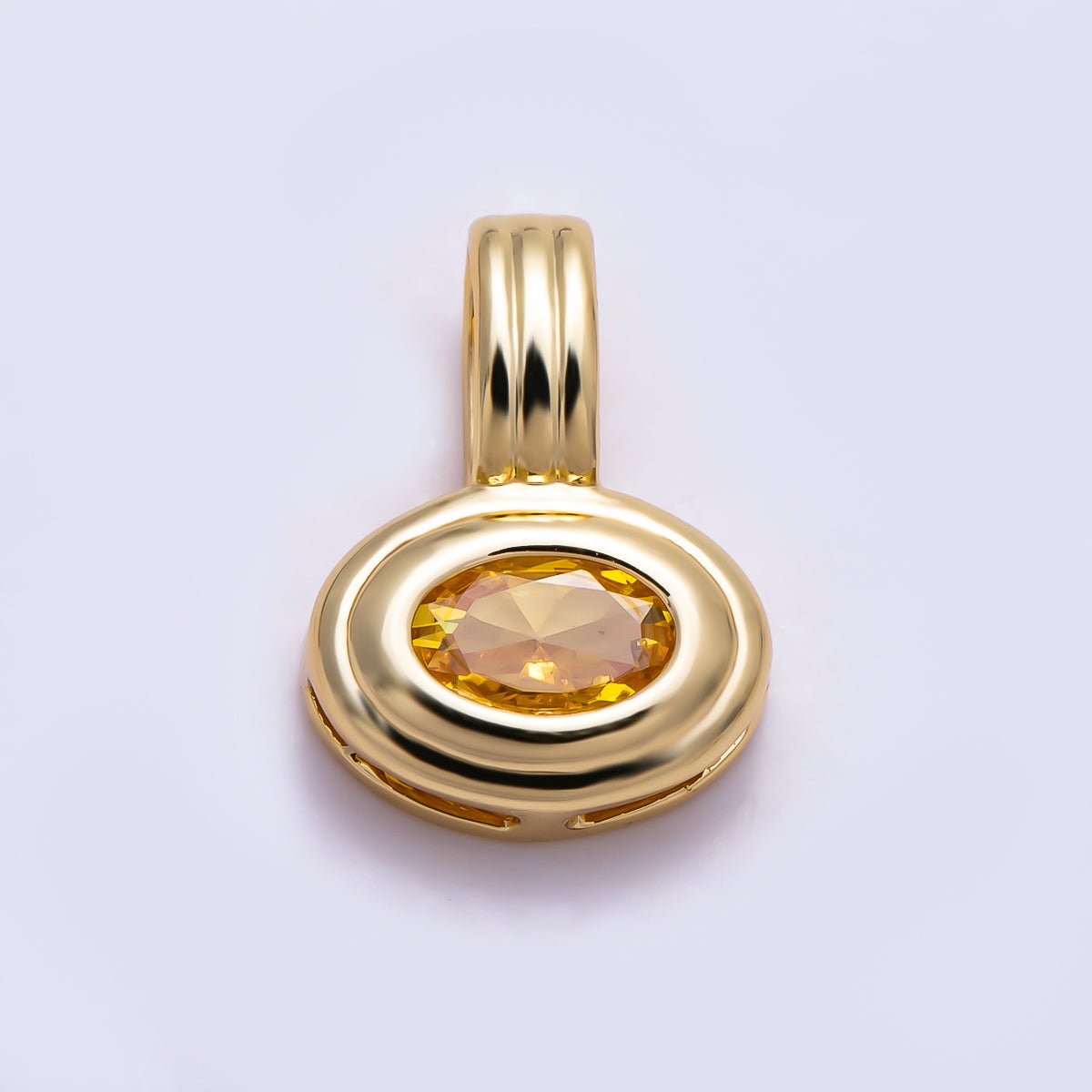 16K Gold Filled 11mm Oval Faceted CZ Birthstone Textured Bail Pendant | Charms-01805 - DLUXCA