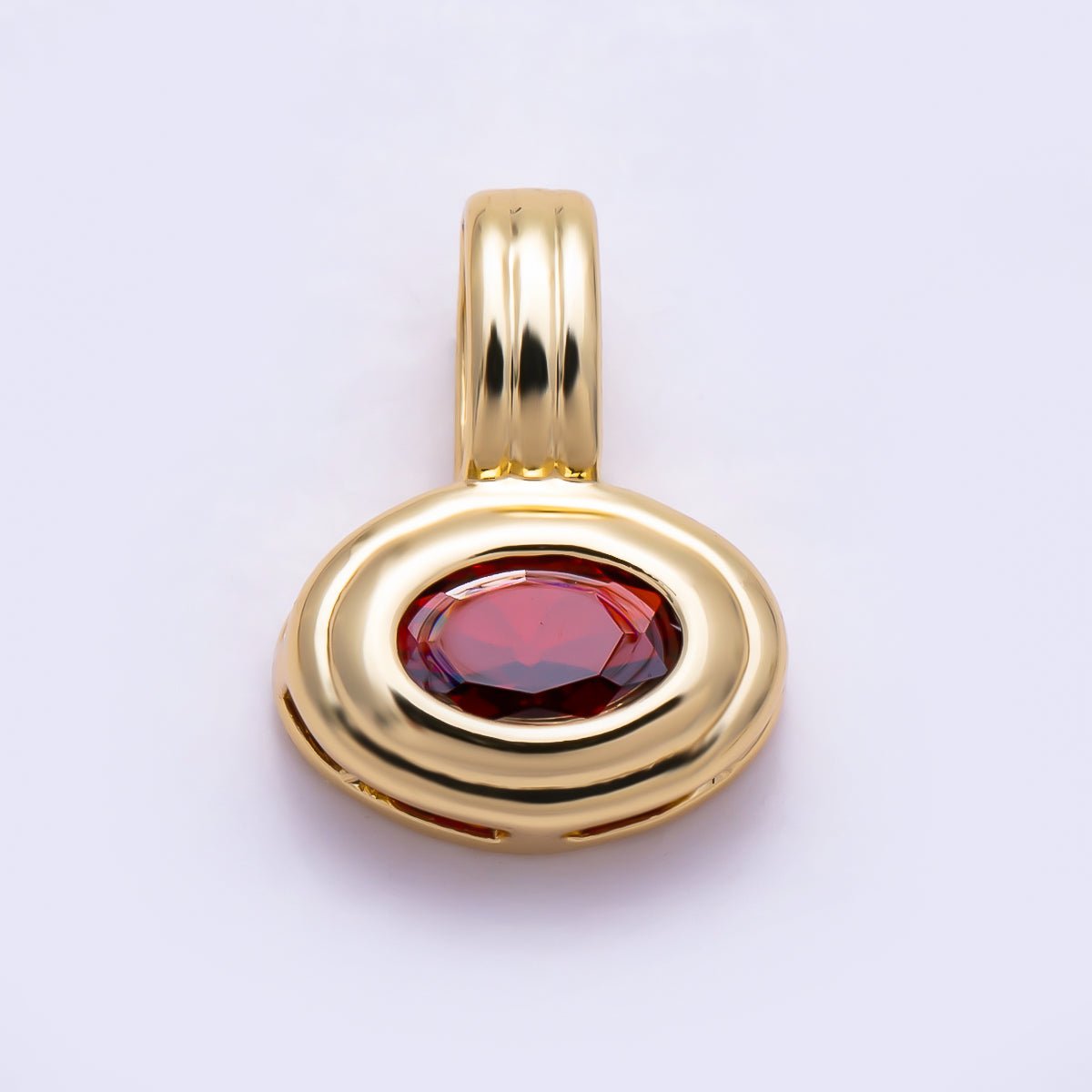 16K Gold Filled 11mm Oval Faceted CZ Birthstone Textured Bail Pendant | Charms-01805 - DLUXCA