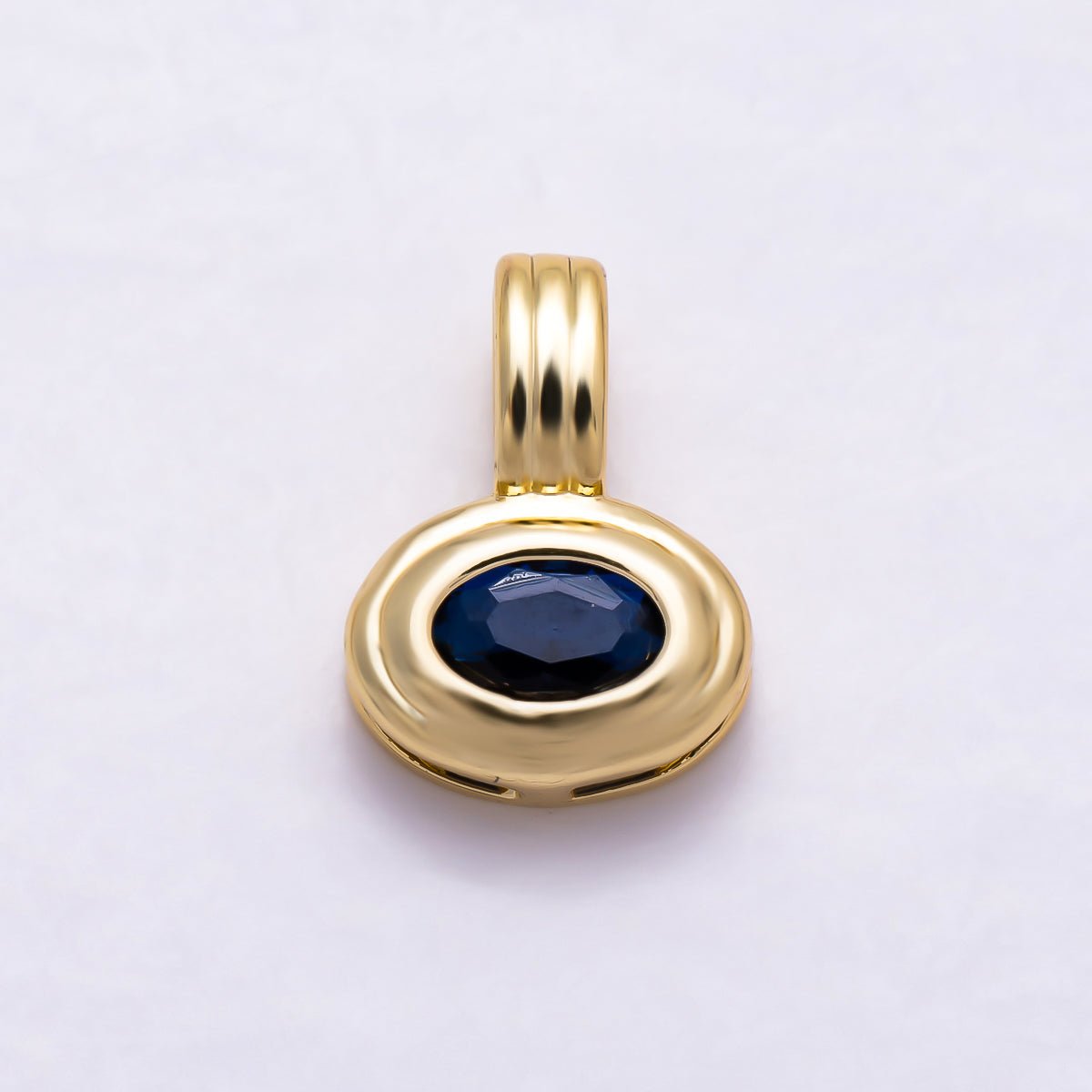 16K Gold Filled 11mm Oval Faceted CZ Birthstone Textured Bail Pendant | Charms-01805 - DLUXCA