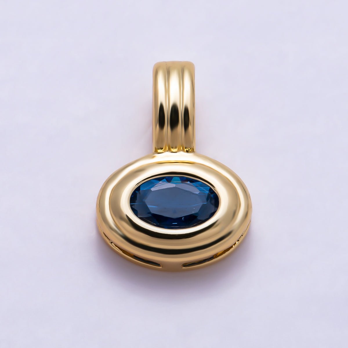 16K Gold Filled 11mm Oval Faceted CZ Birthstone Textured Bail Pendant | Charms-01805 - DLUXCA
