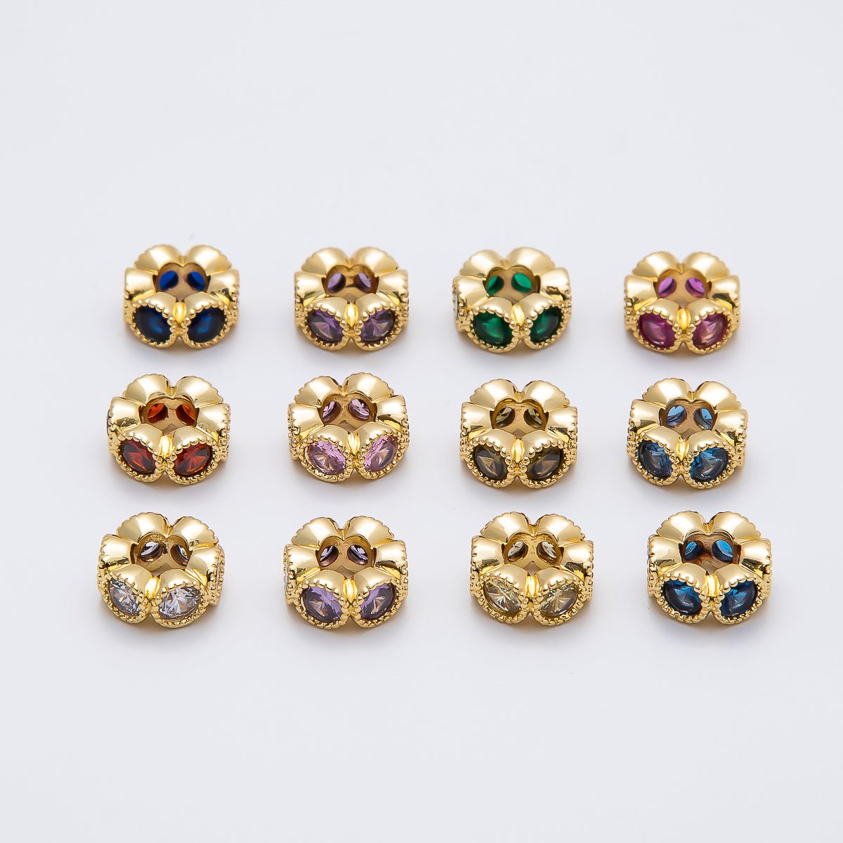 16K Gold Filled 11mm Personalized Round Beaded Birthstone CZ Rondelle Spacer Set | Beads - 00196 ~ Beads - 00207 - DLUXCA