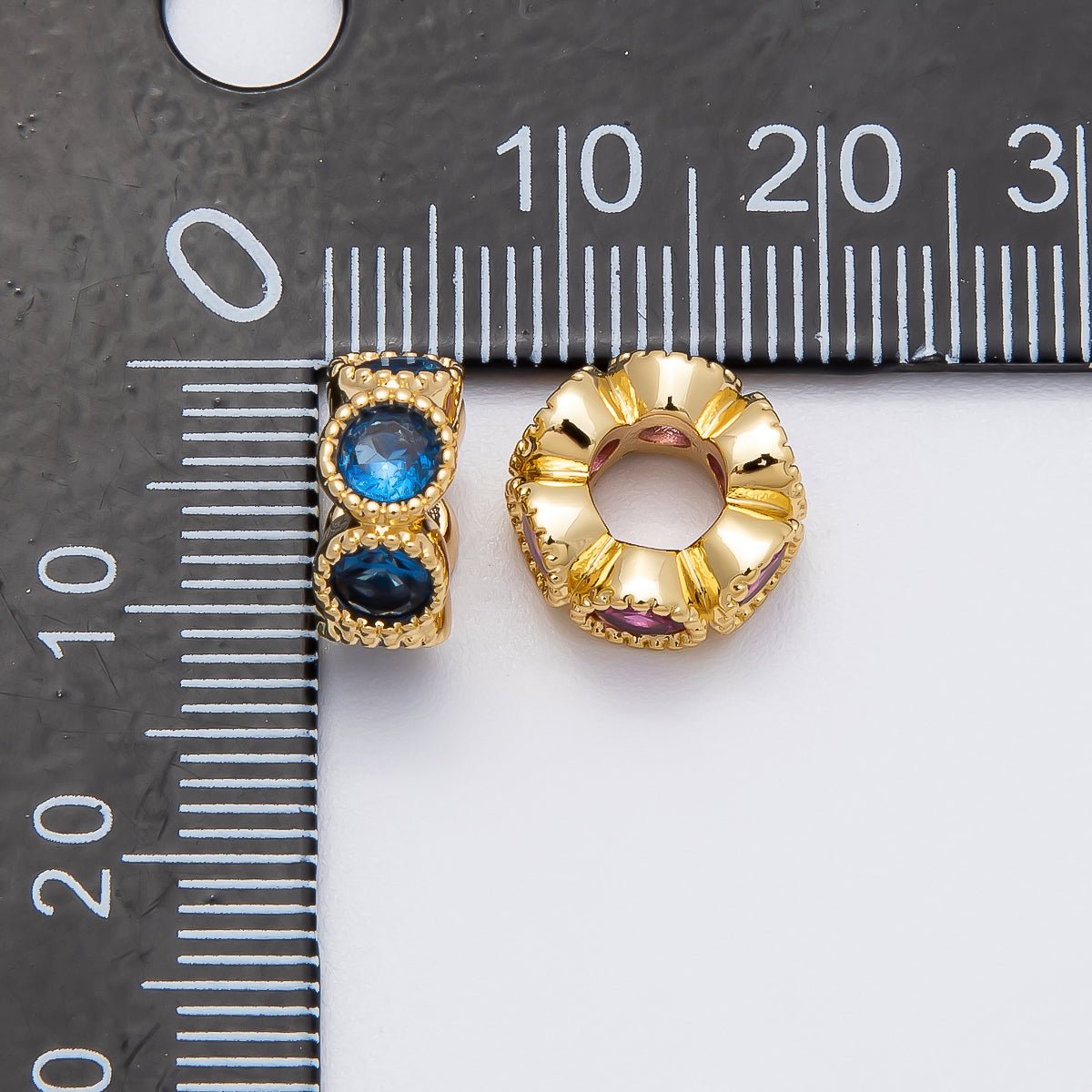 16K Gold Filled 11mm Personalized Round Beaded Birthstone CZ Rondelle Spacer Set | Beads - 00196 ~ Beads - 00207 - DLUXCA