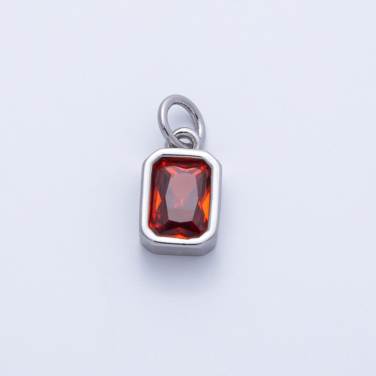 16K Gold Filled 11mm Red Baguette CZ January Birthstone Bezel Charm in Gold & Silver | Charms - 00261 ~ Charms - 00262 - DLUXCA
