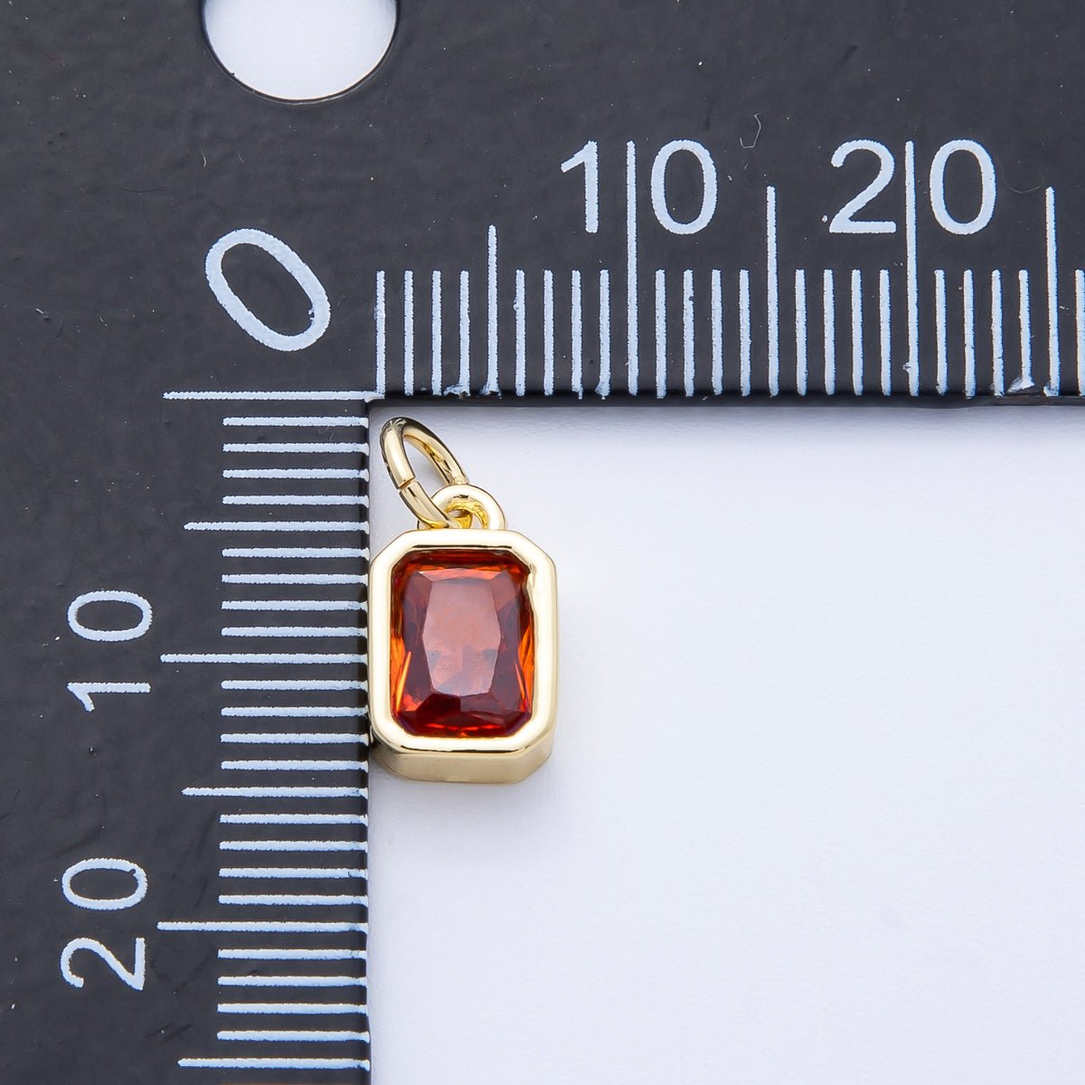 16K Gold Filled 11mm Red Baguette CZ January Birthstone Bezel Charm in Gold & Silver | Charms - 00261 ~ Charms - 00262 - DLUXCA
