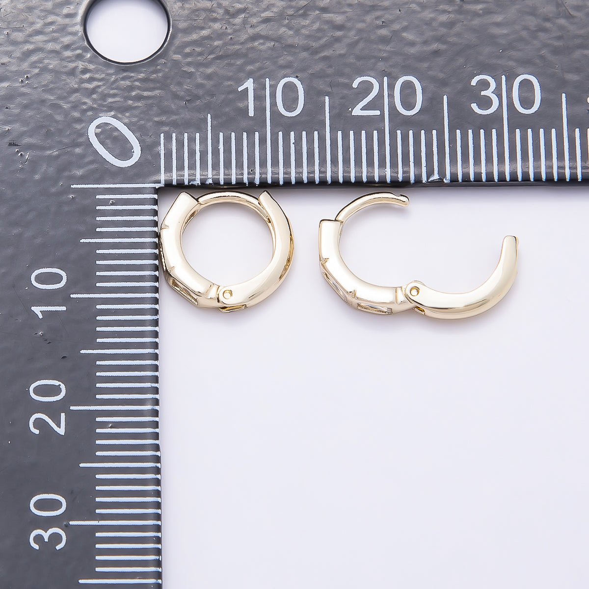16K Gold Filled 11mm Triple Clear CZ Baguette Cartilage Huggie Earrings | Earrings-00439 - DLUXCA